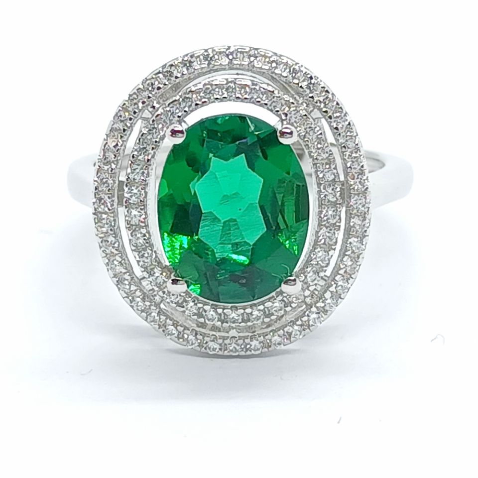Lab-Grown Emerald - Emerald Halo Double-Halo Oval Diamond Ring