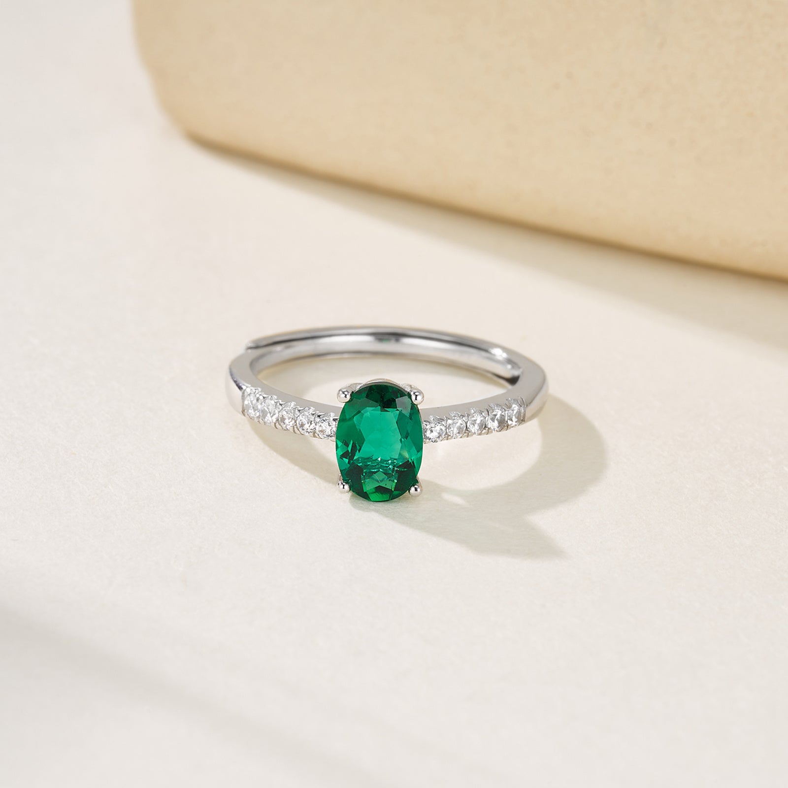 Oval Lab-Grown Emerald Ring - Diamond-Accented Minimalist Jewelry
