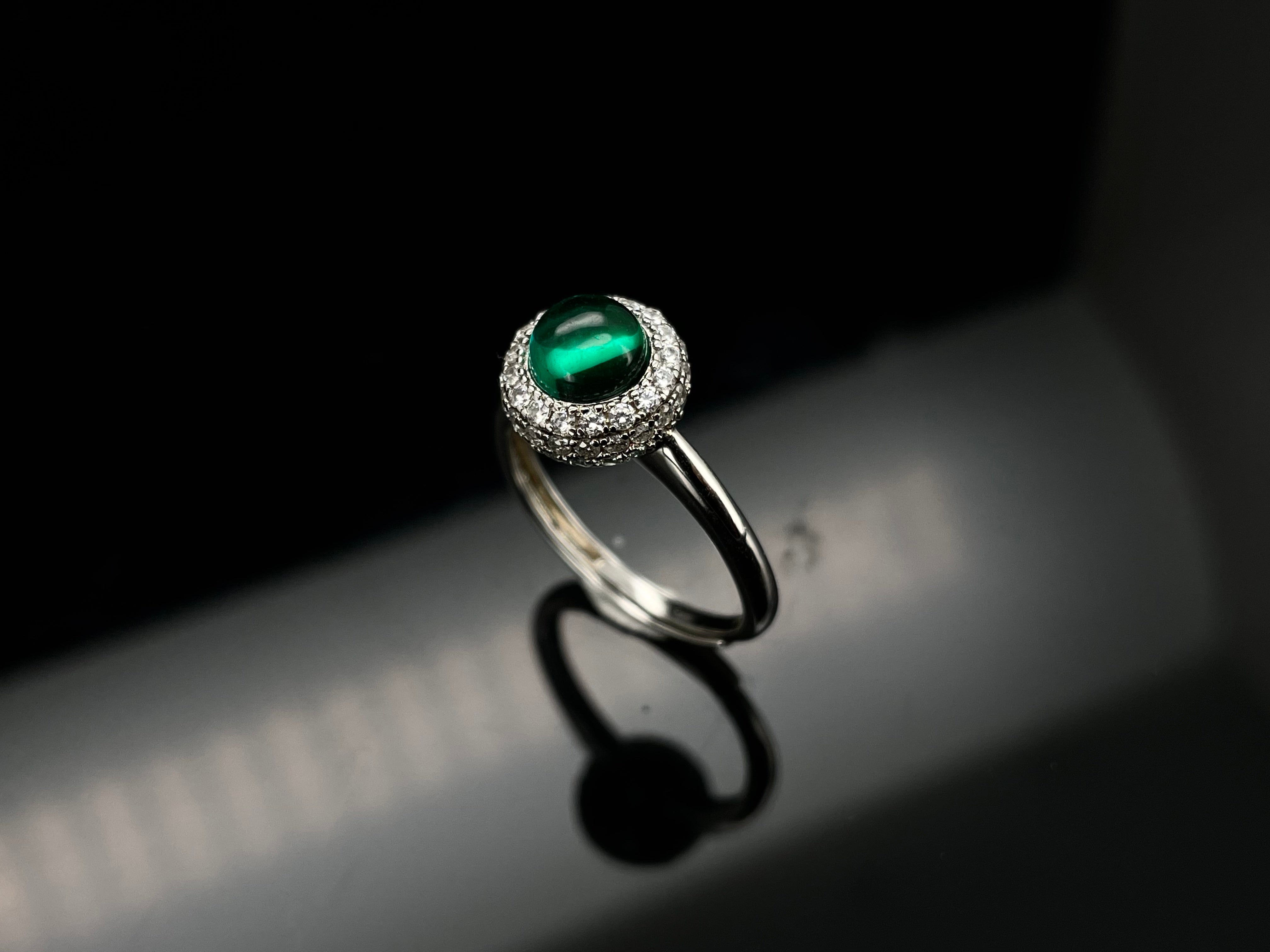Lab-Grown Emerald - Emerald Bead Diamond-Halo Round-Set Ring
