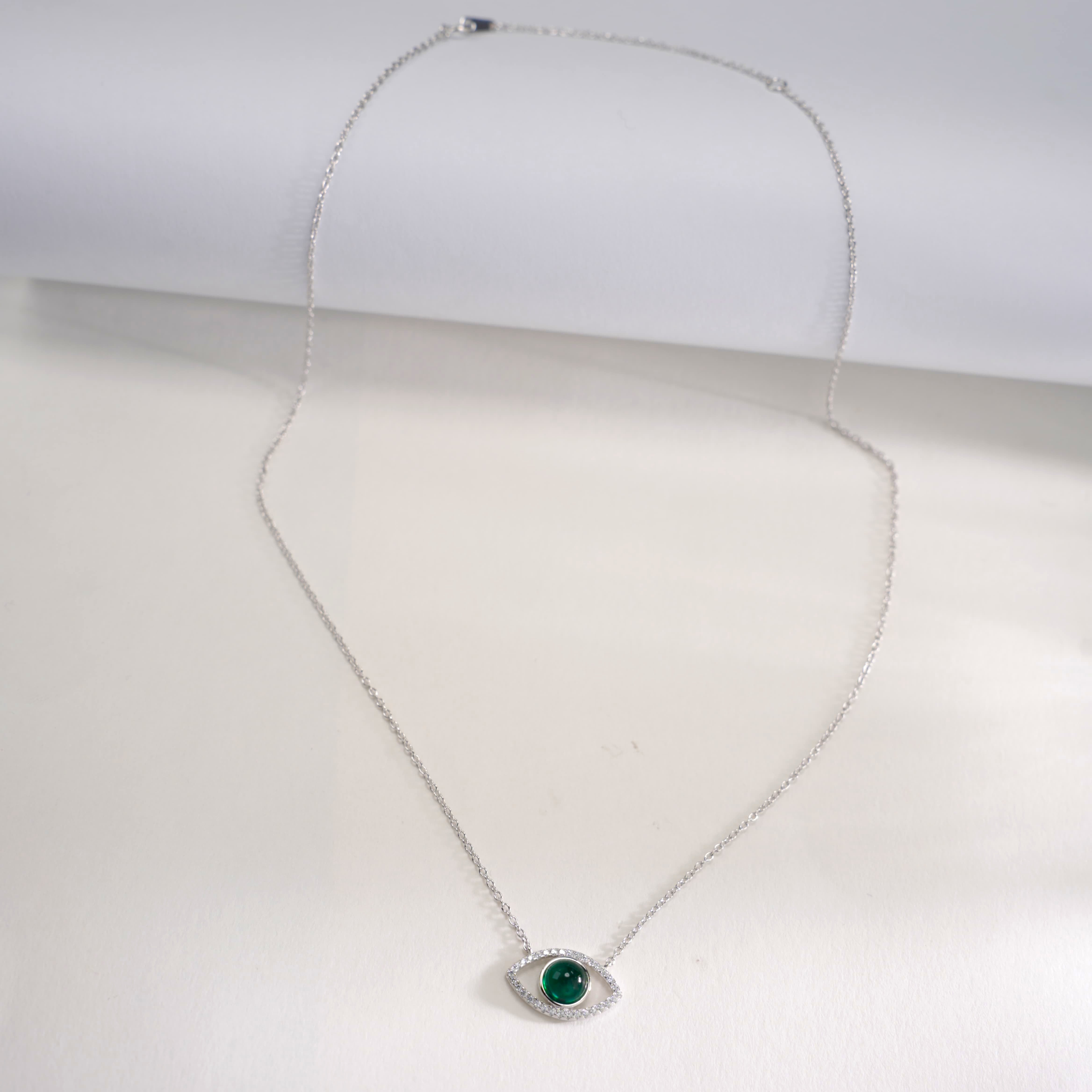 Lab-Grown Emerald - Emerald Eye Diamond-Encrusted Evil Eye Pendant