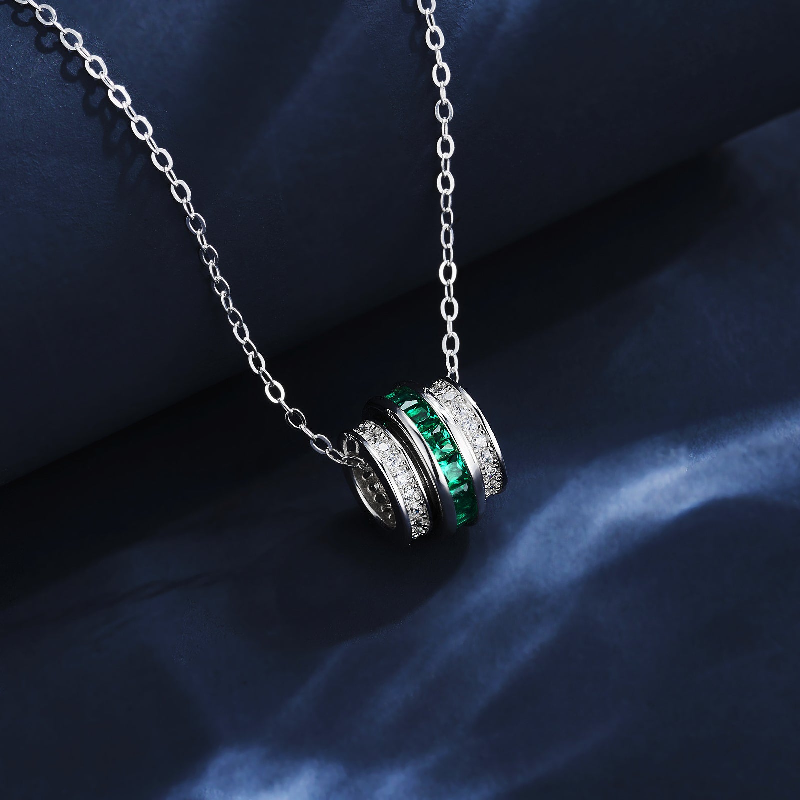 Lab-Grown Emerald - Emerald Bead Diamond-Hoop Round Charm Pendant