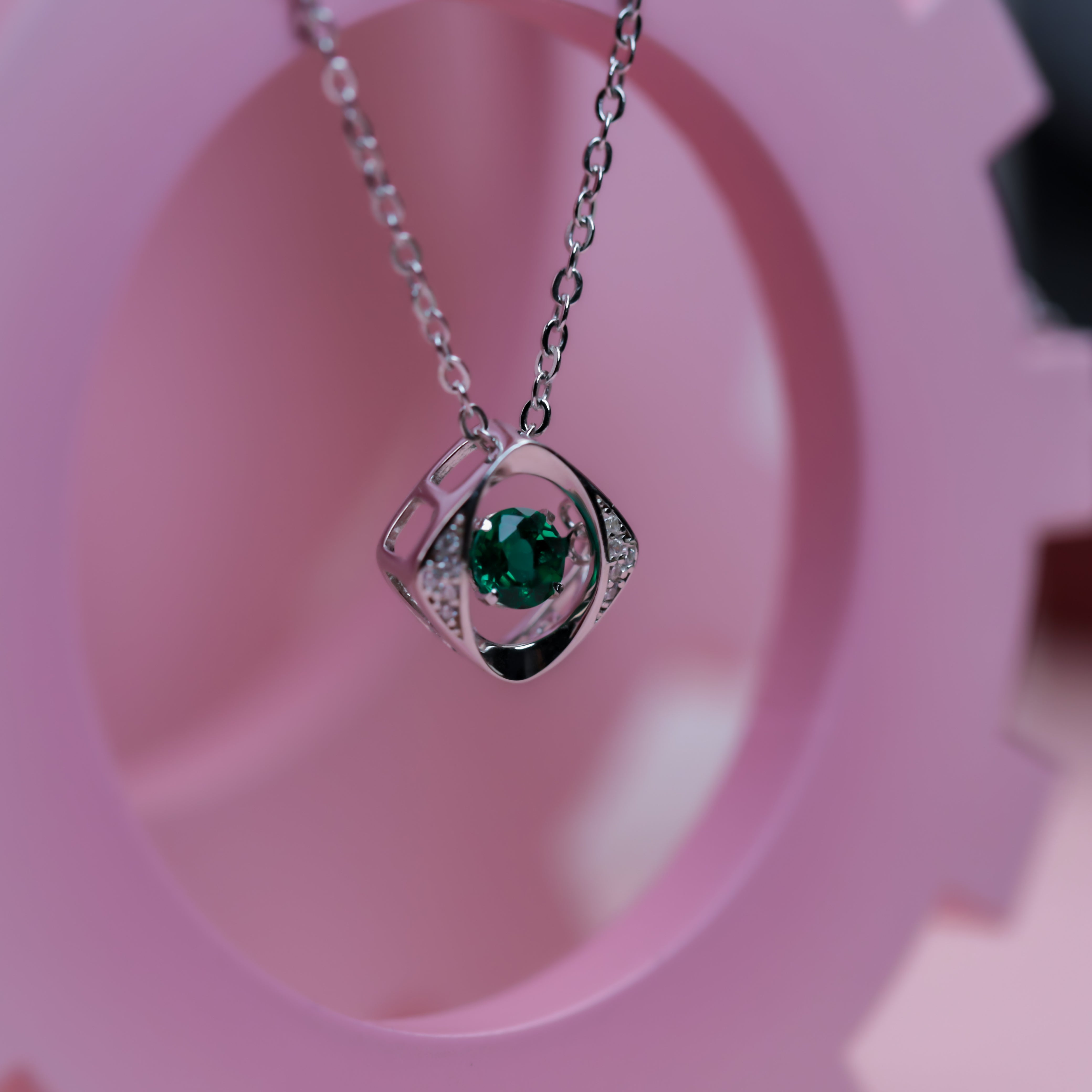 Lab-Grown Emerald - Emerald Diamond Rhombus-Frame Geometric Pendant