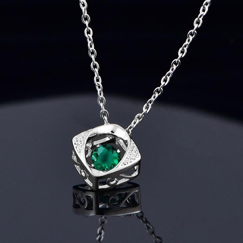 Lab-Grown Emerald - Emerald Diamond Rhombus-Frame Geometric Pendant
