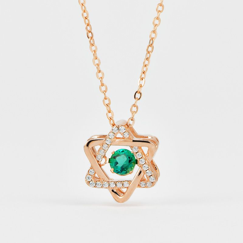 Lab-Grown Emerald - Emerald Star Diamond-Encrusted Hexagram Pendant