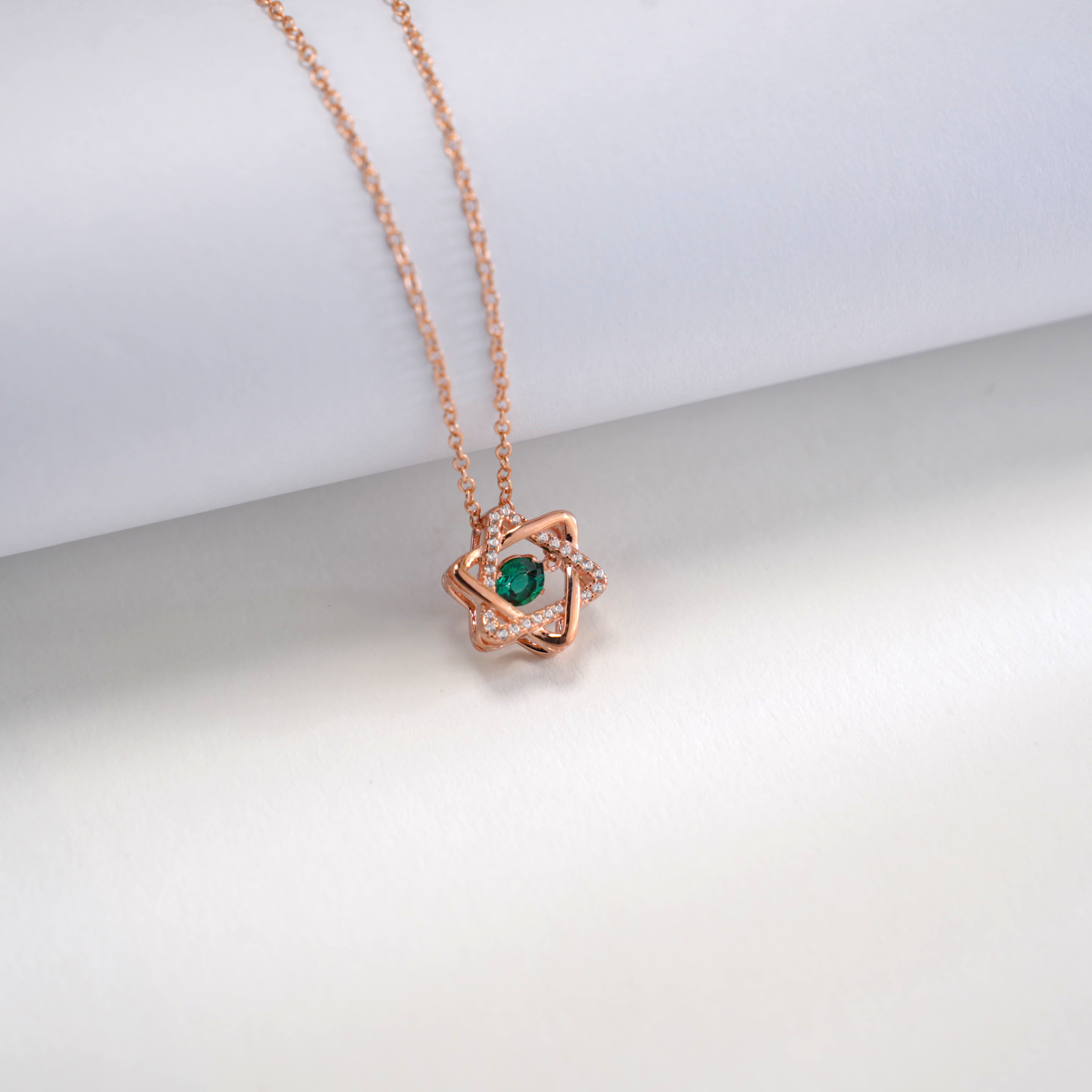 Lab-Grown Emerald - Emerald Star Diamond-Encrusted Hexagram Pendant