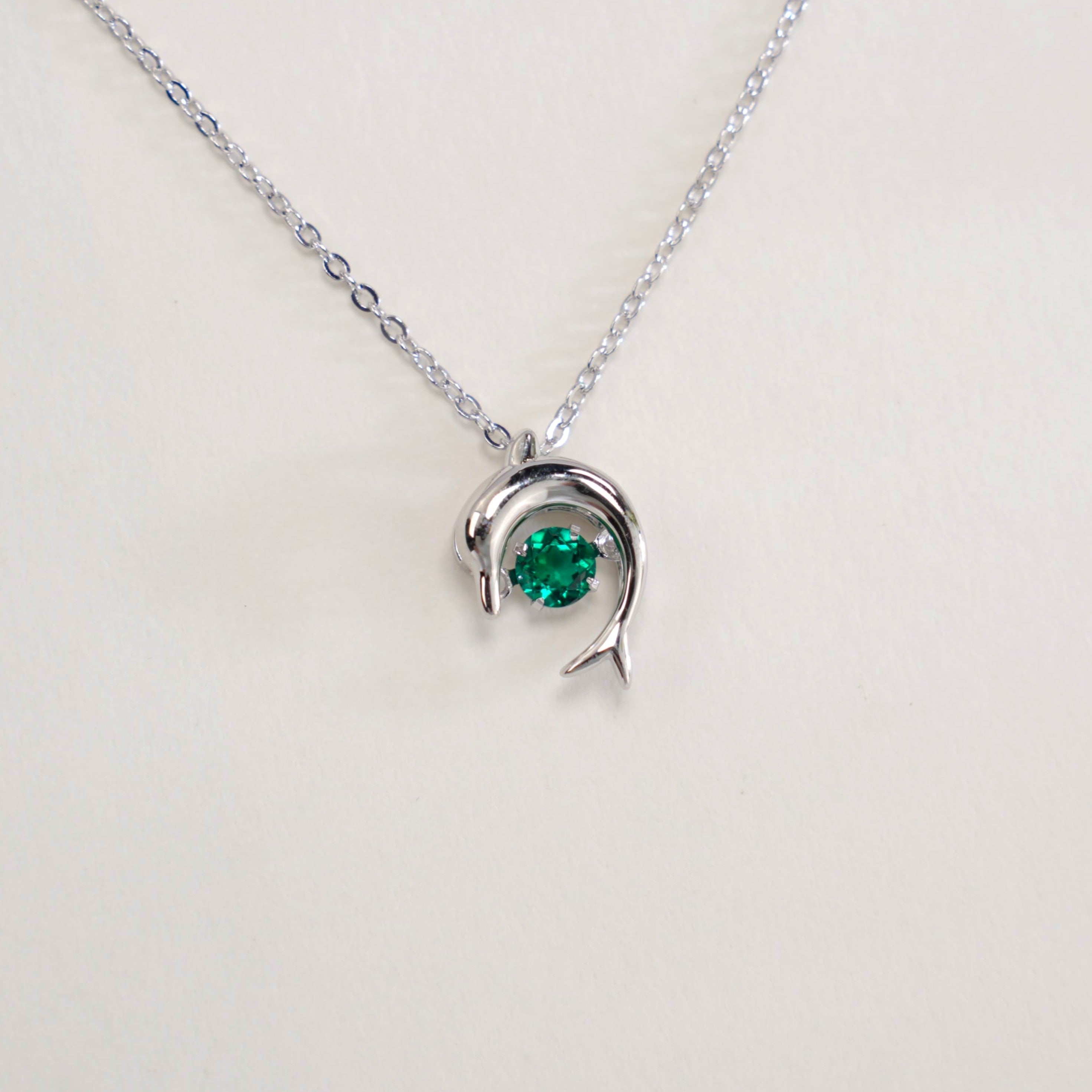 Lab-Grown Emerald - Emerald Diamond Double Dolphin Dynamic Pendant