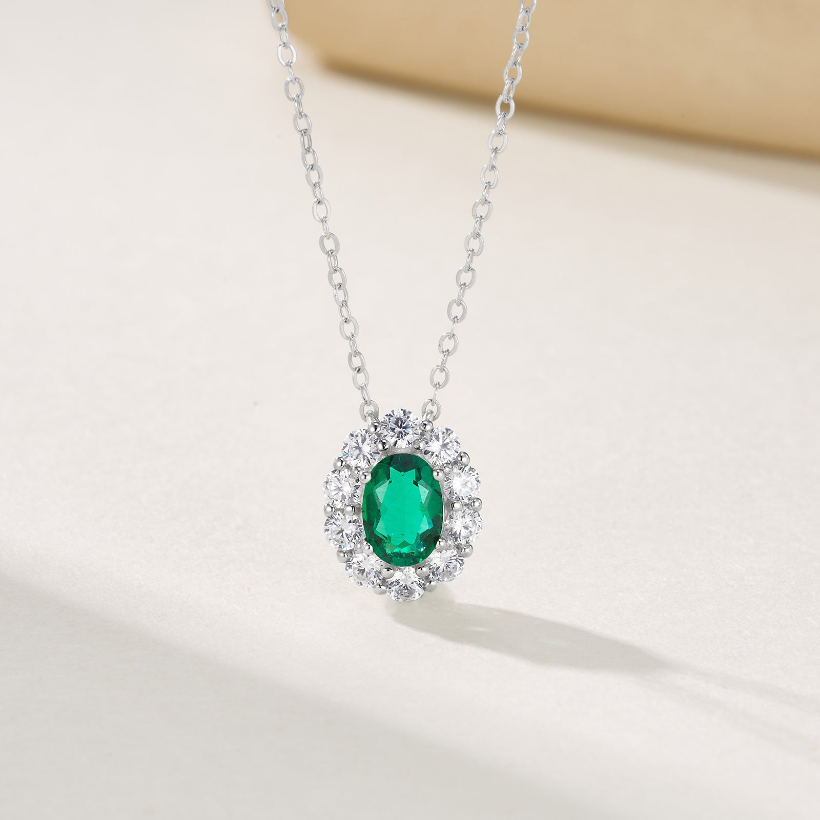 Lab-Grown Paraiba Tourmaline - Ocean Blue Oval Diamond Cluster Pendant