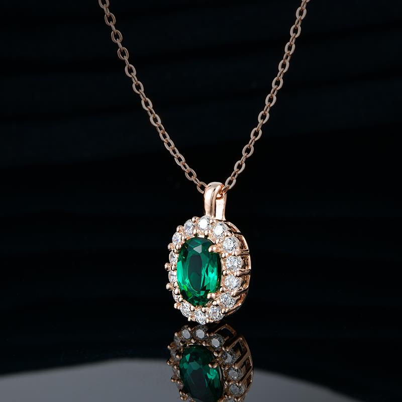 Lab-Grown Emerald - Emerald Oval Diamond Cluster Halo Pendant