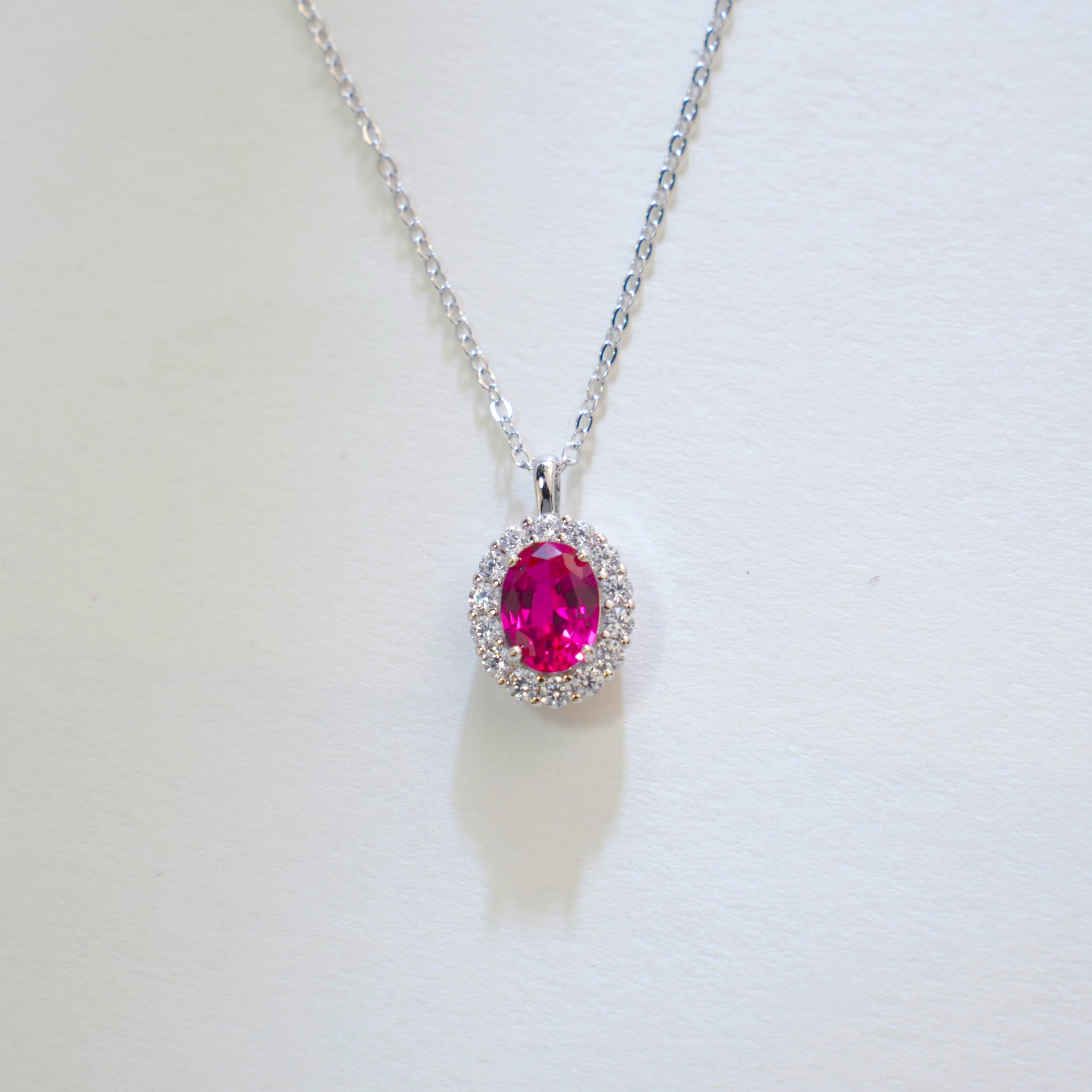 Lab-Grown Emerald - Emerald Oval Diamond Cluster Halo Pendant