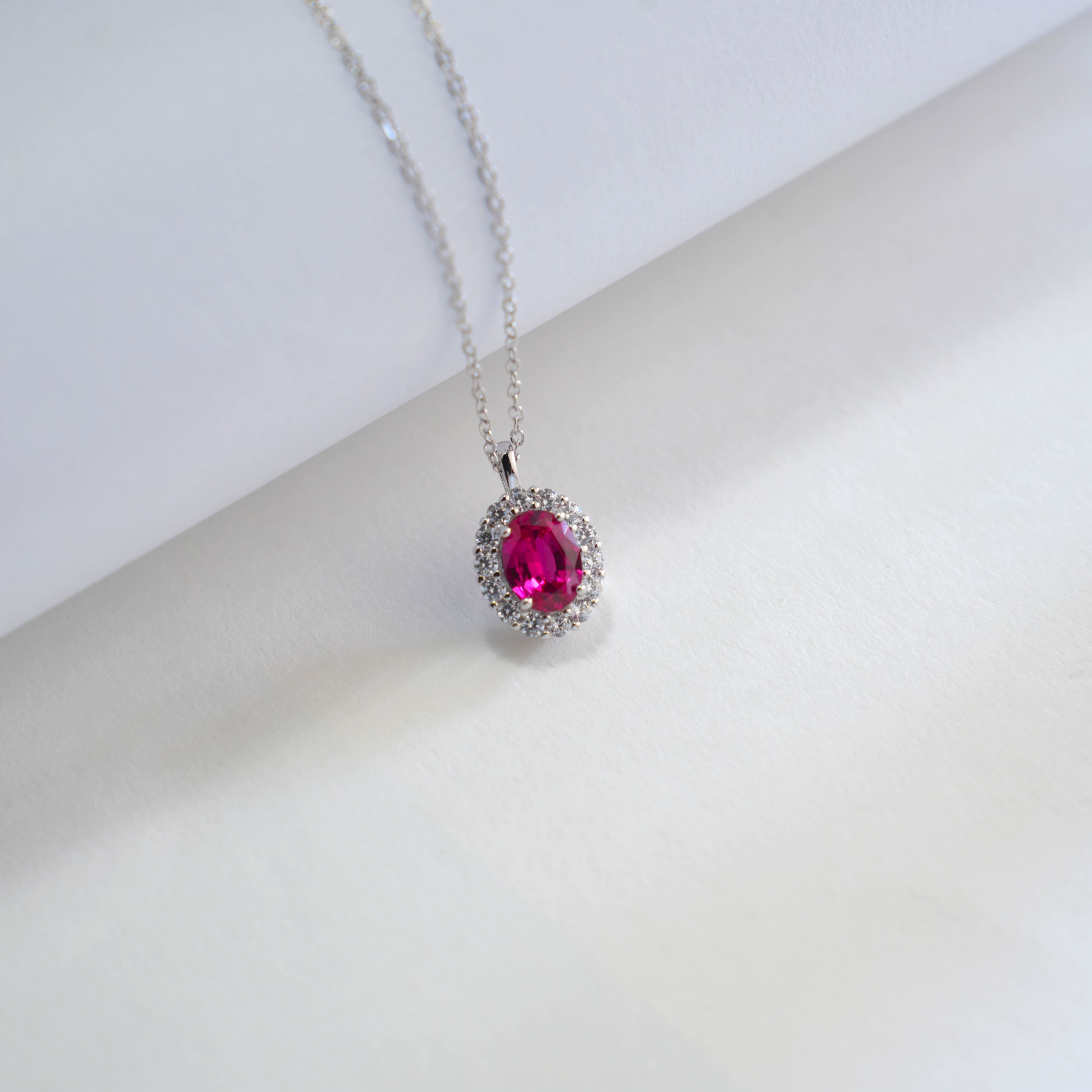 Lab-Grown Emerald - Emerald Oval Diamond Cluster Halo Pendant