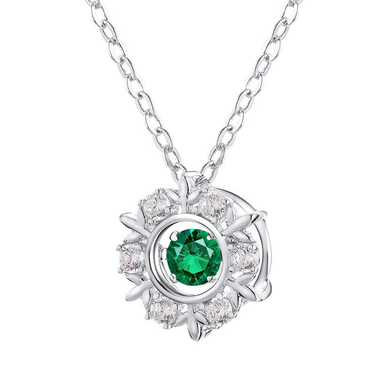 Lab-Grown Emerald - Emerald Diamond Starburst Floral Pendant