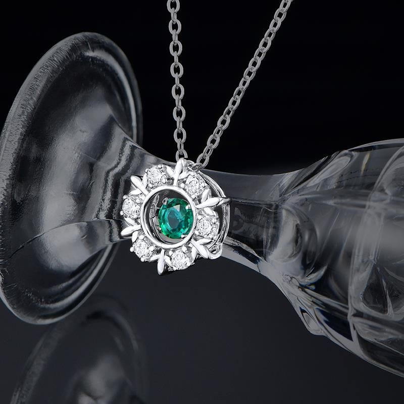 Lab-Grown Emerald - Emerald Diamond Starburst Floral Pendant