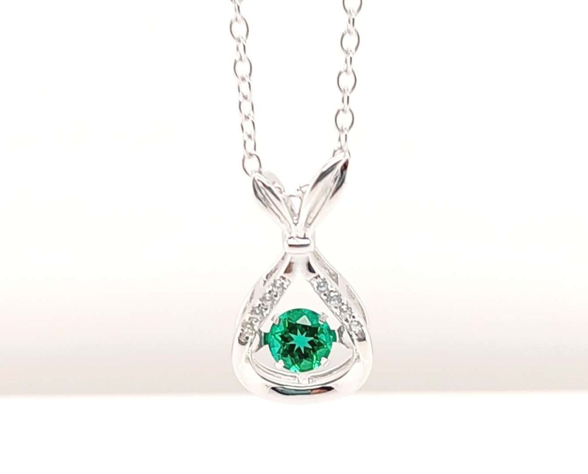 Lab-Grown Emerald - Emerald Diamond Bunny Ear Luminous Pendant