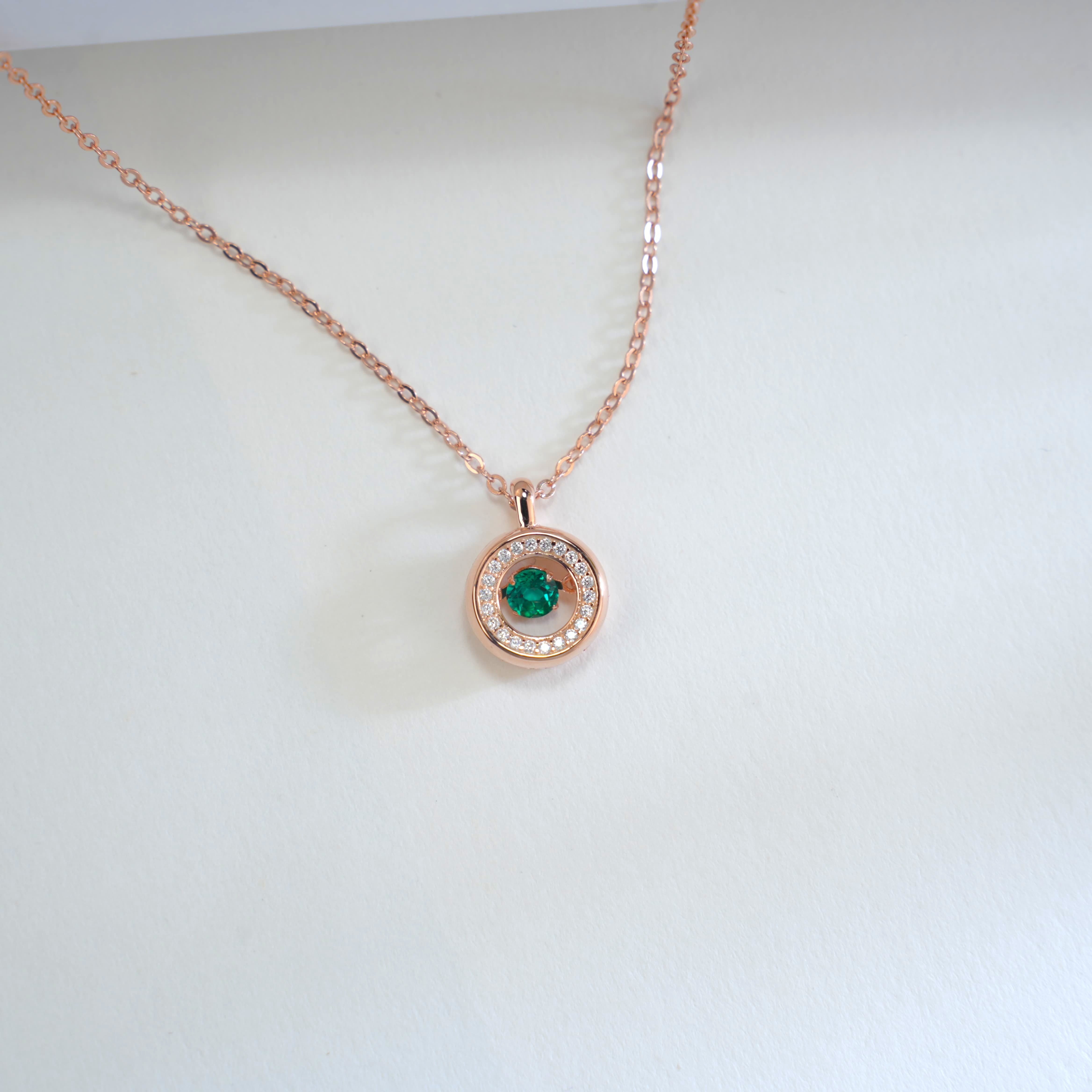 Lab-Grown Emerald - Emerald Hoop Diamond-Wrapped Circular Glow Pendant