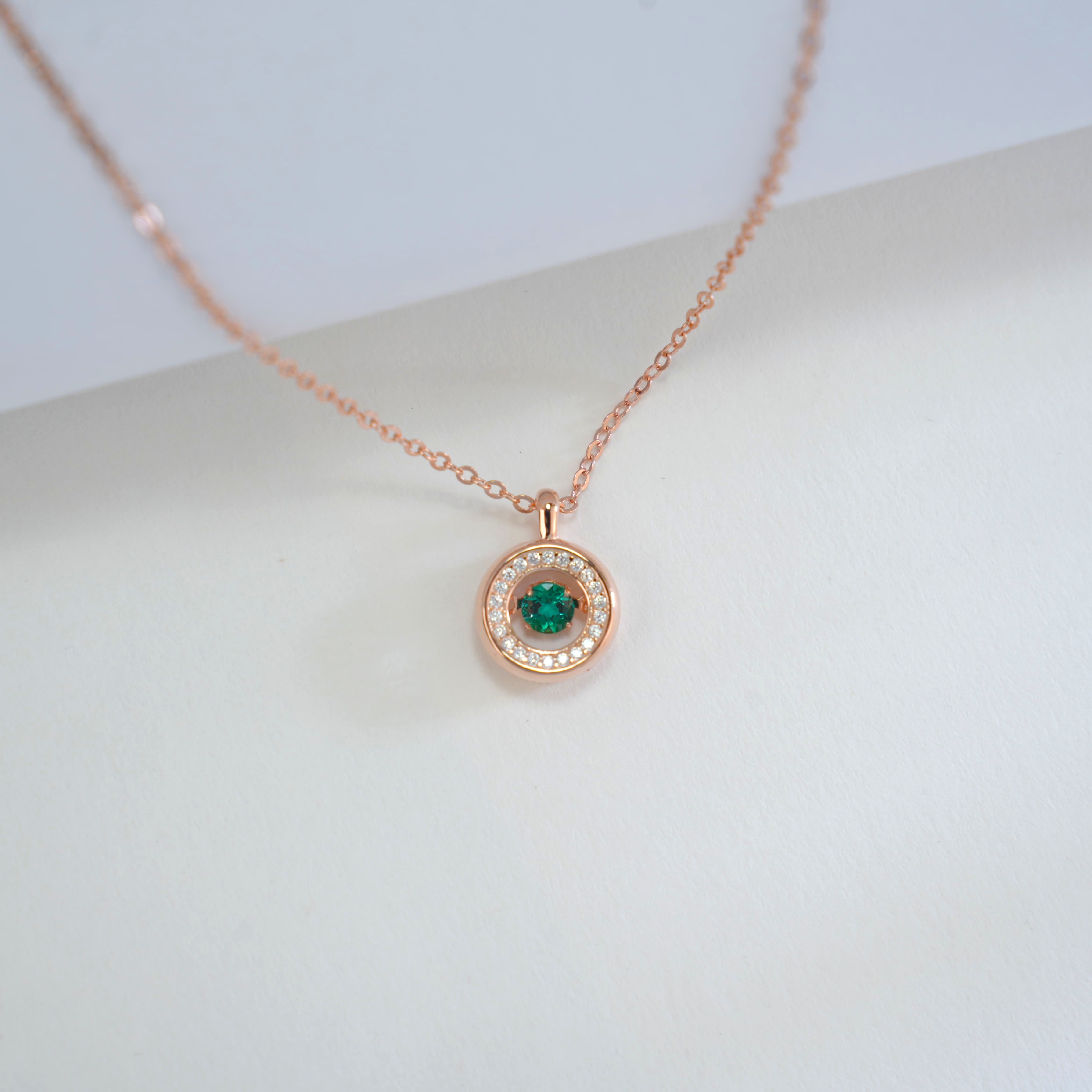 Lab-Grown Emerald - Emerald Hoop Diamond-Wrapped Circular Glow Pendant