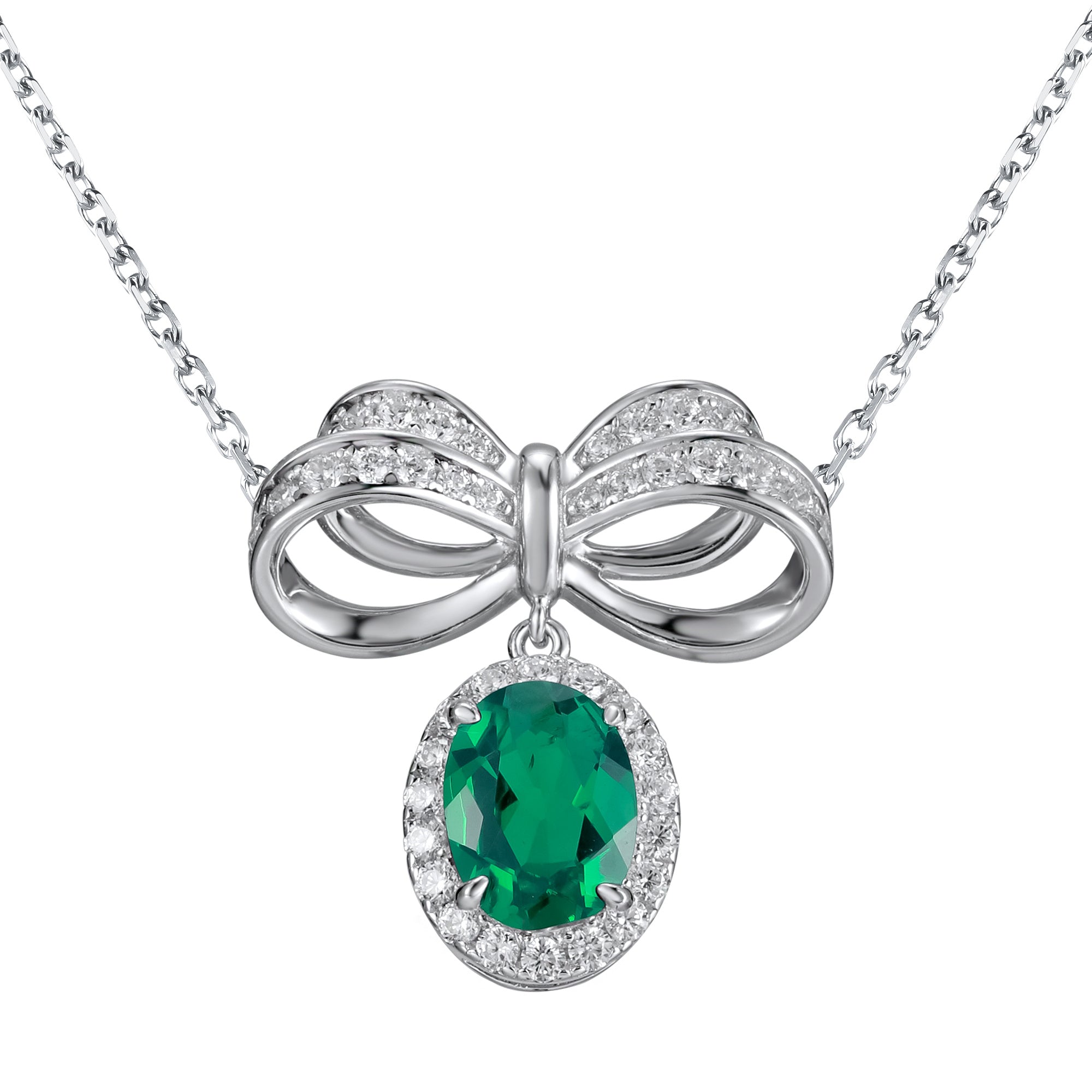 Lab-Grown Emerald - Emerald Butterfly Diamond-Knot Soft Pose Pendant