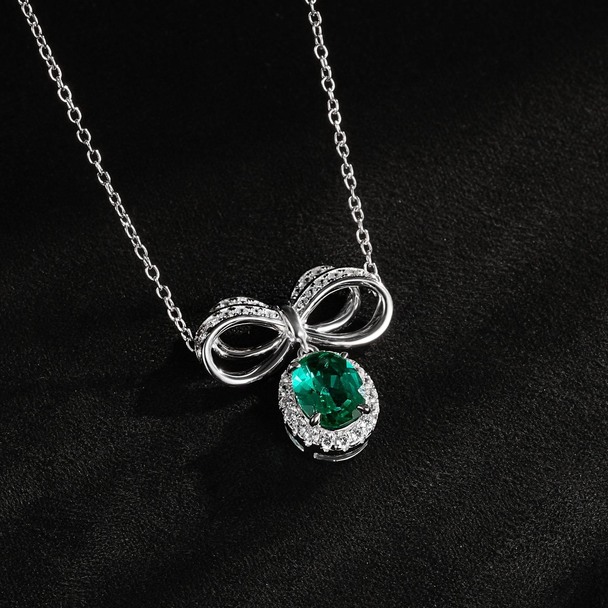 Lab-Grown Emerald - Emerald Butterfly Diamond-Knot Soft Pose Pendant