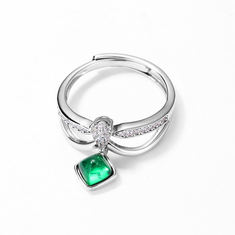 Lab-Grown Emerald - Emerald Square Diamond-Knot Elegant Drop Ring