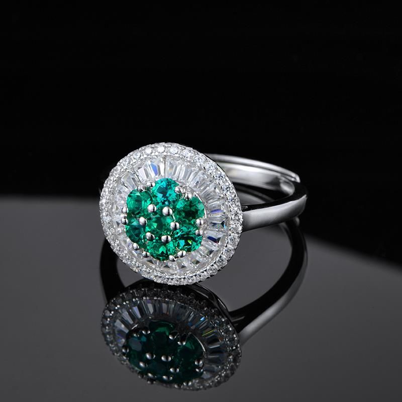 Lab-Grown Emerald - Emerald Cluster Diamond Halo Floral Ring