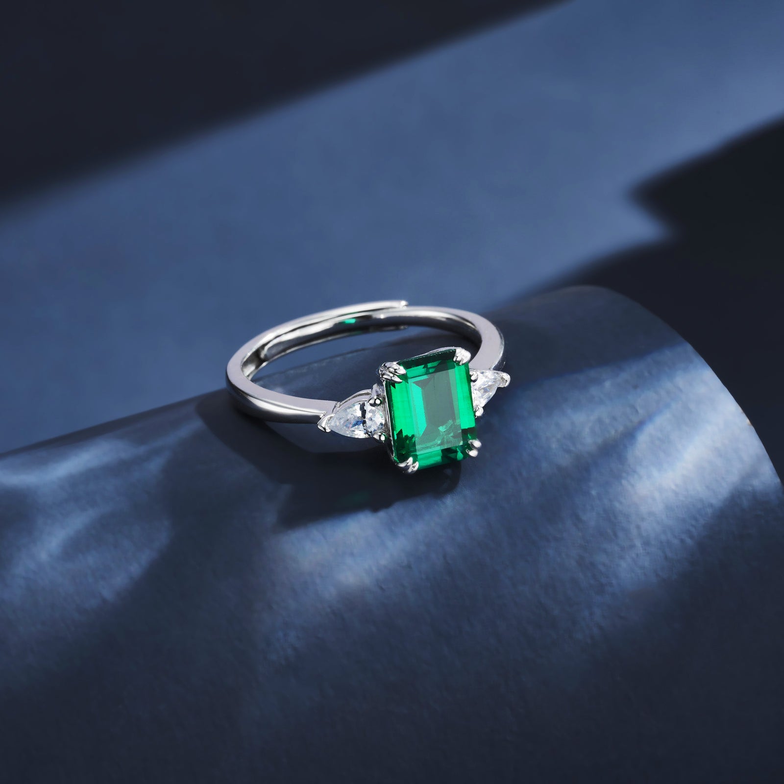 Lab-Grown Emerald - Emerald Rectangle Diamond Accent Rhombus Sparkle Ring