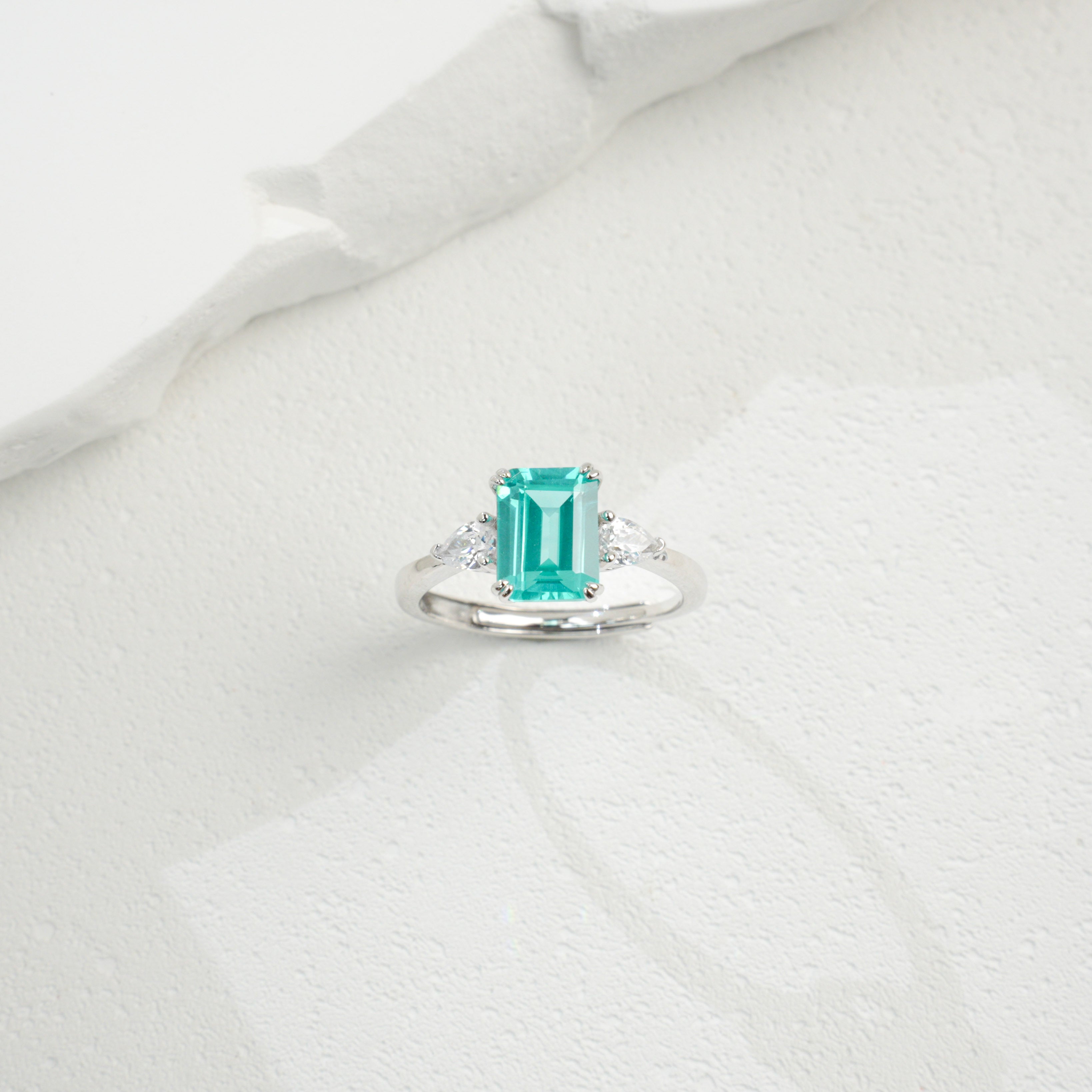 Lab-Grown Emerald - Emerald Rectangle Diamond Accent Rhombus Sparkle Ring