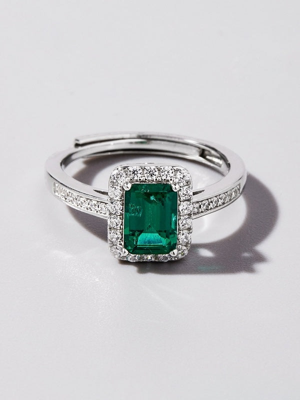 Lab-Grown Emerald - Square Emerald Diamond-Encircled Elegant Luxury Ring