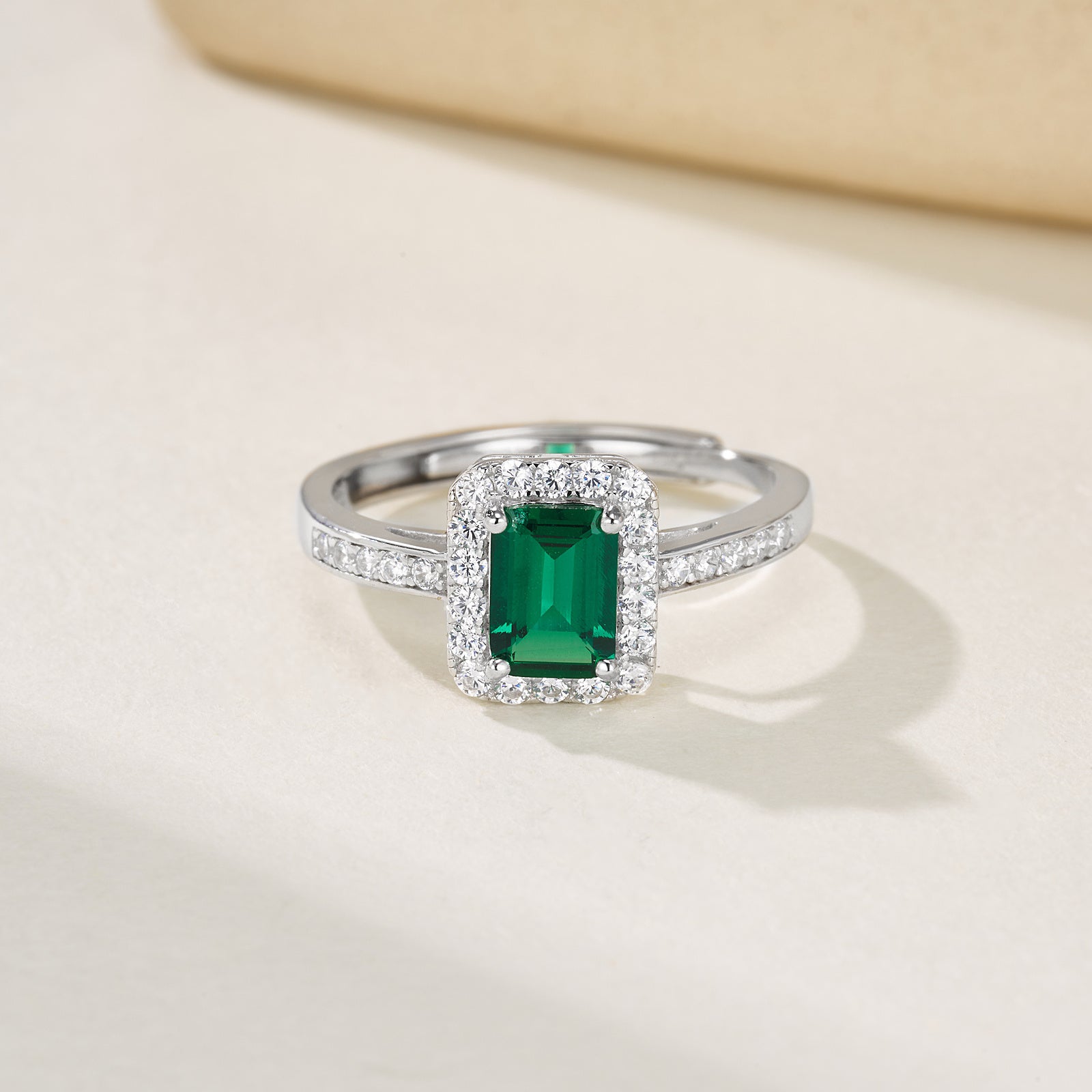 Lab-Grown Emerald - Square Emerald Diamond-Encircled Elegant Luxury Ring