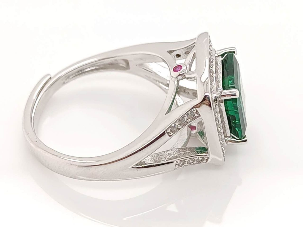 Lab-Grown Emerald - Square Emerald Diamond-Framed Elegant Charm Ring