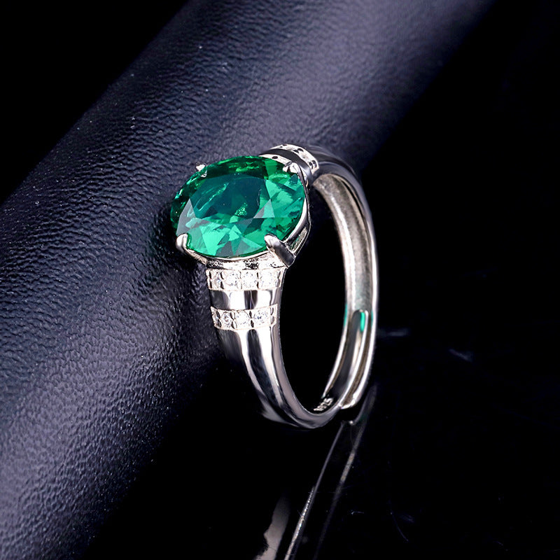 Lab-Grown Emerald - Oval Emerald Diamond Accent Faceted Shadow Ring