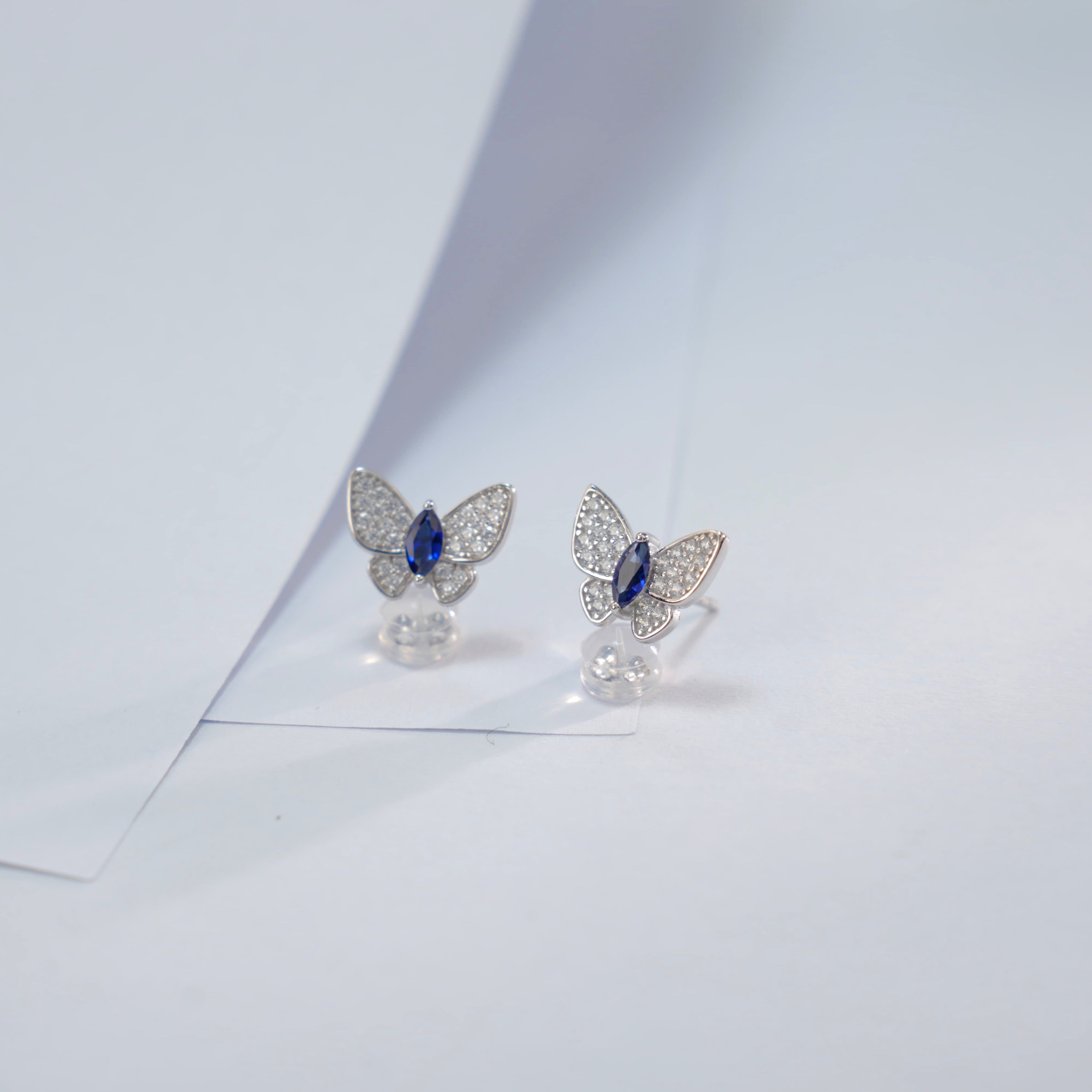 Lab-Grown Emerald - Emerald Feather Diamond Butterfly Graceful Dance Earrings