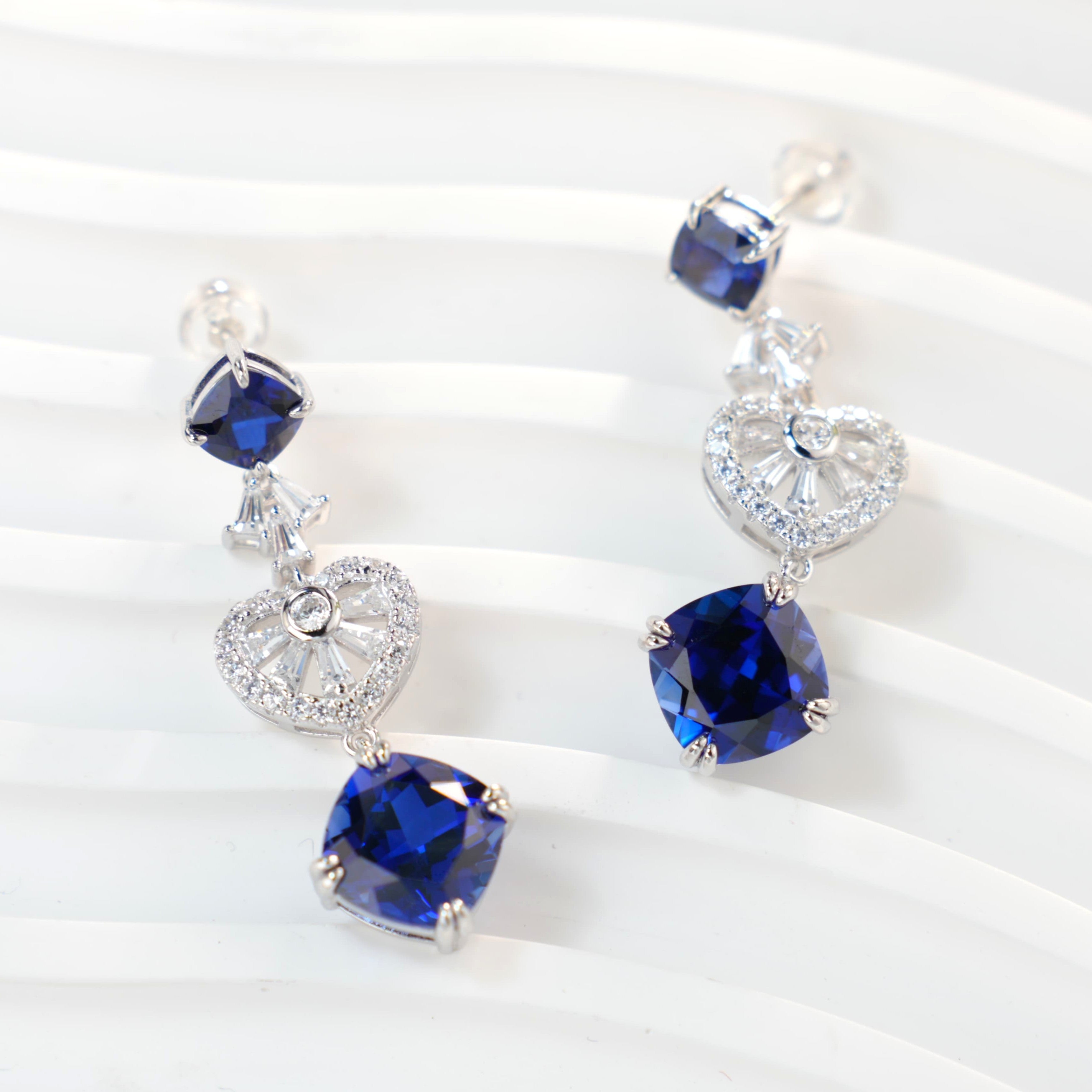 Lab-Grown Emerald - Emerald Rhombus Diamond Fan Layered Drop Earrings