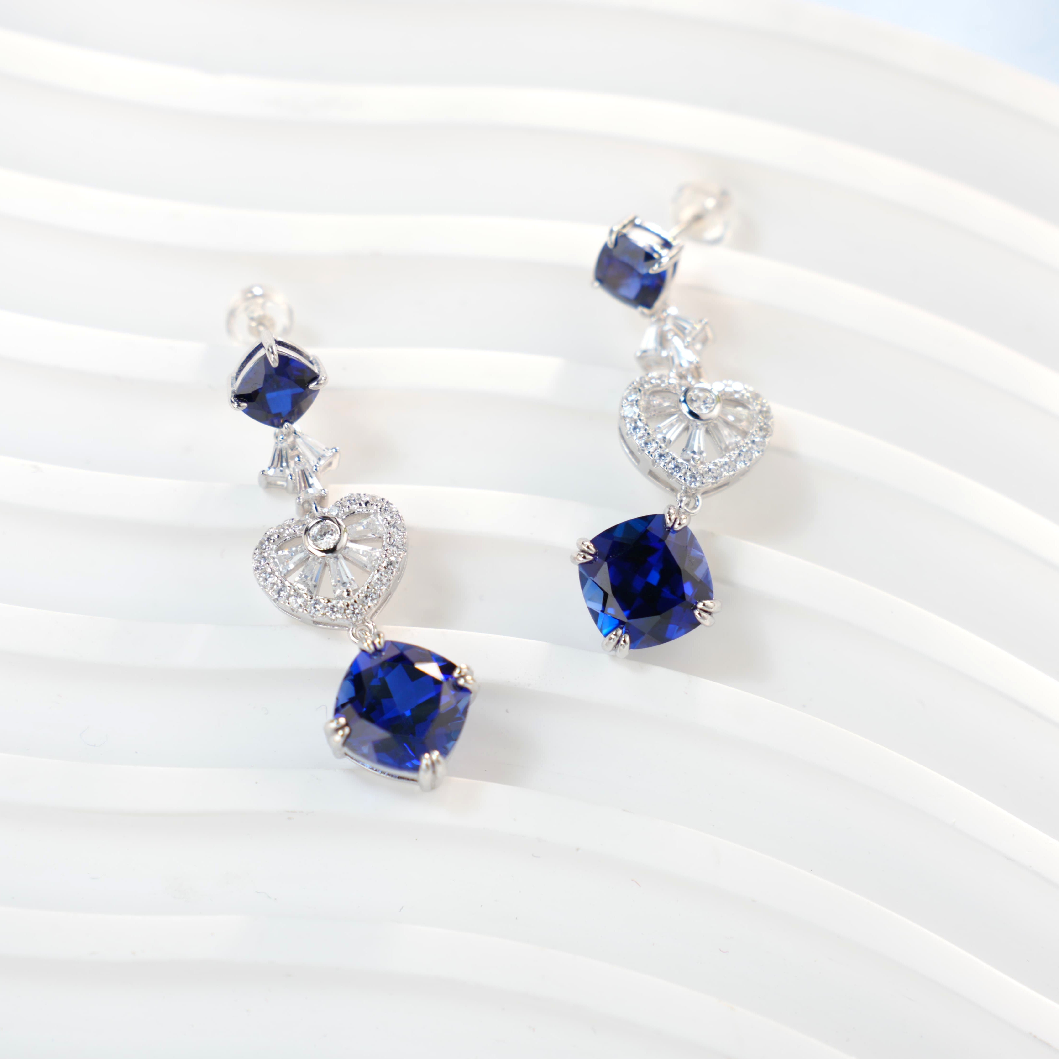 Lab-Grown Emerald - Emerald Rhombus Diamond Fan Layered Drop Earrings