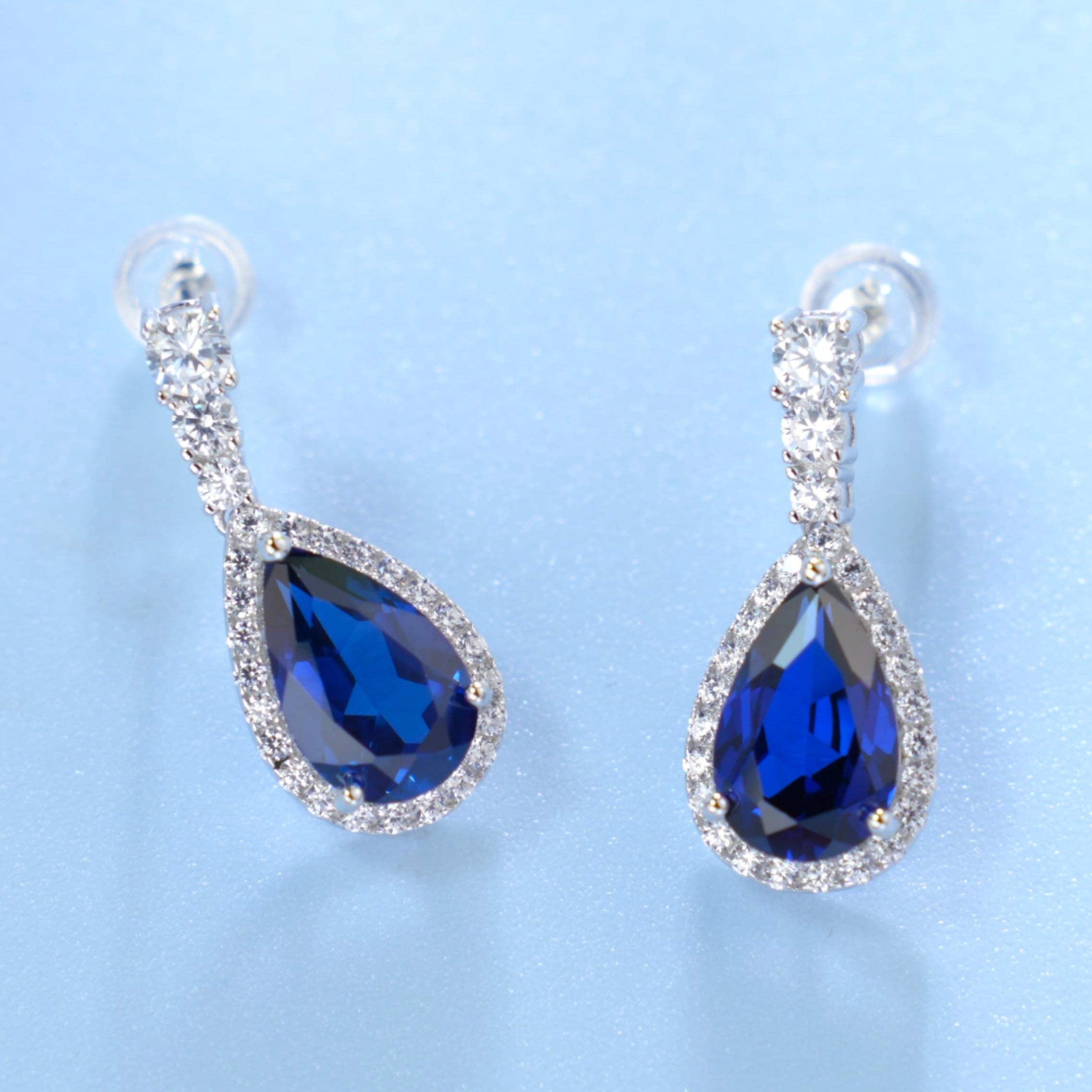 Lab-Grown Emerald - Emerald Drop Diamond Halo Soft Pendant Stud Earrings