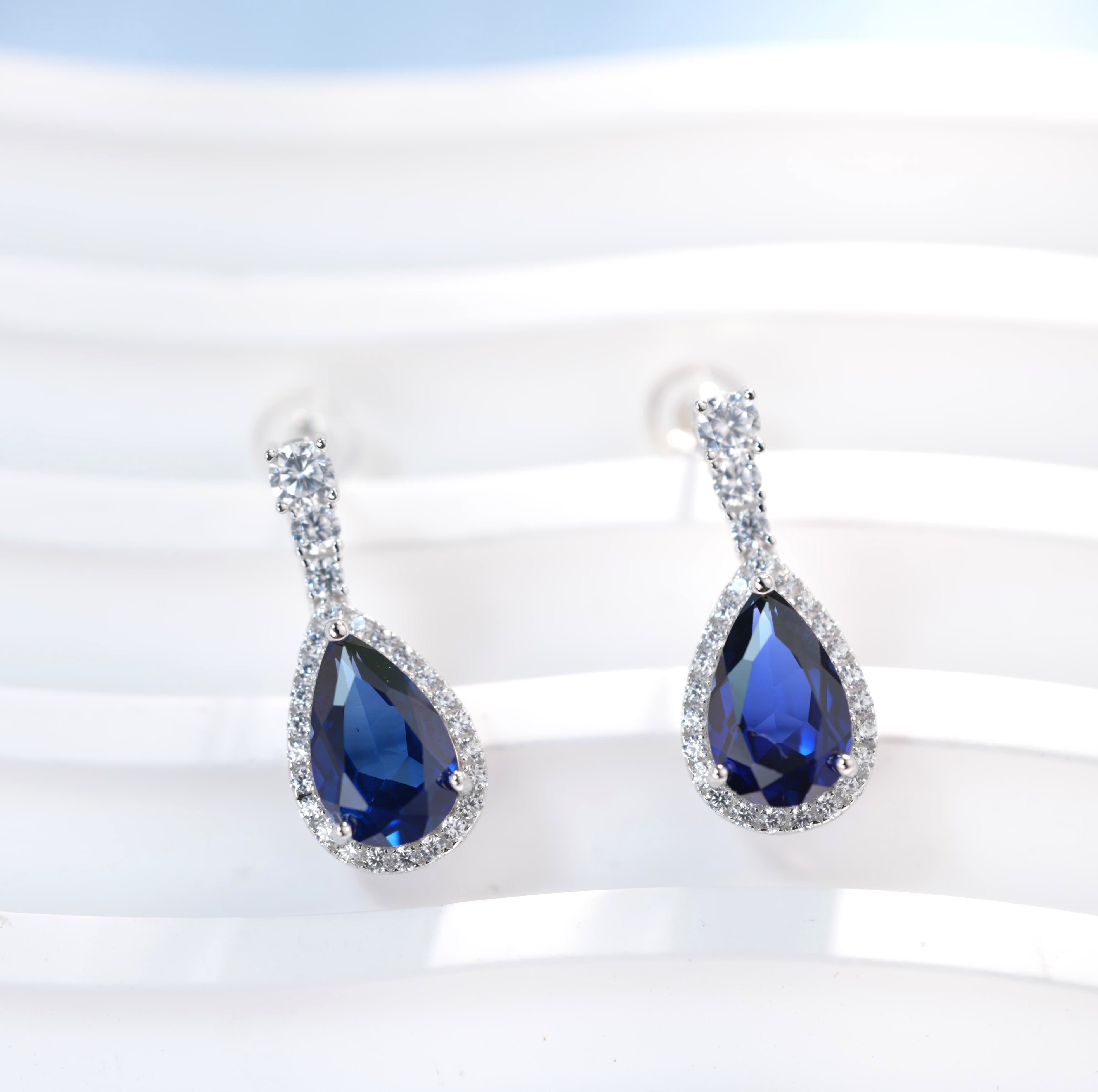 Lab-Grown Emerald - Emerald Drop Diamond Halo Soft Pendant Stud Earrings