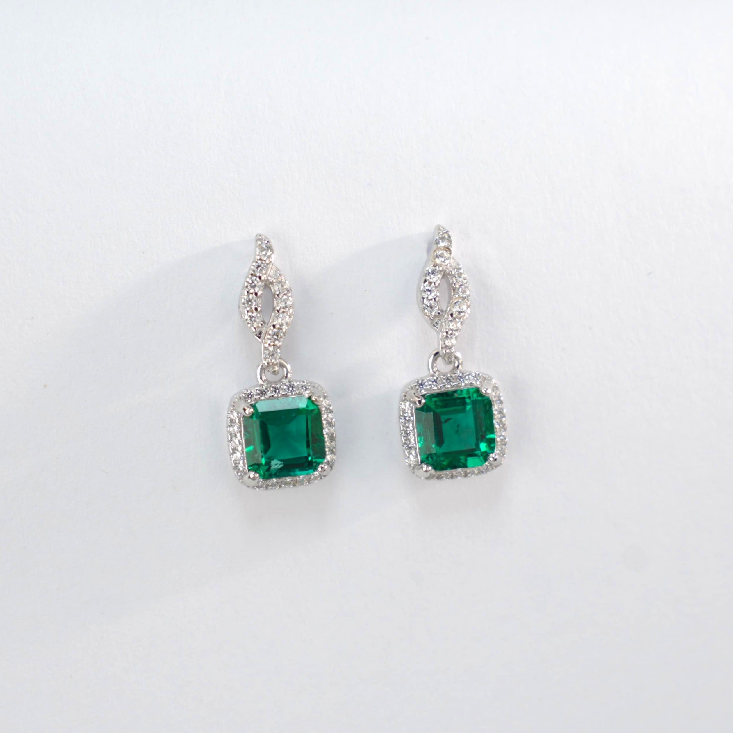 Lab-Grown Emerald - Square Emerald Diamond Entwined Soft Knot Earrings