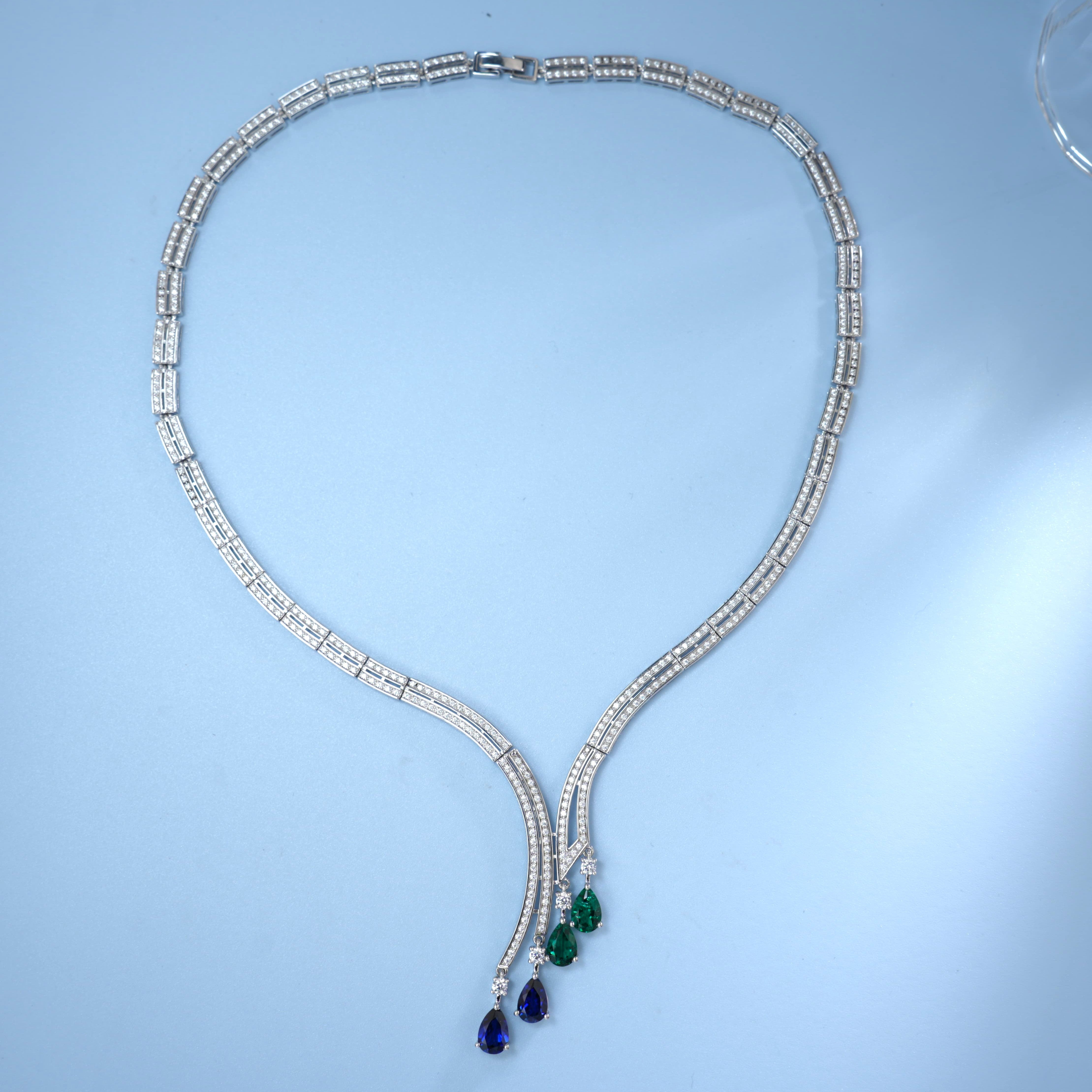 Lab-Grown Emerald - Dewy Emerald Diamond Melody Colorful Drop Necklace