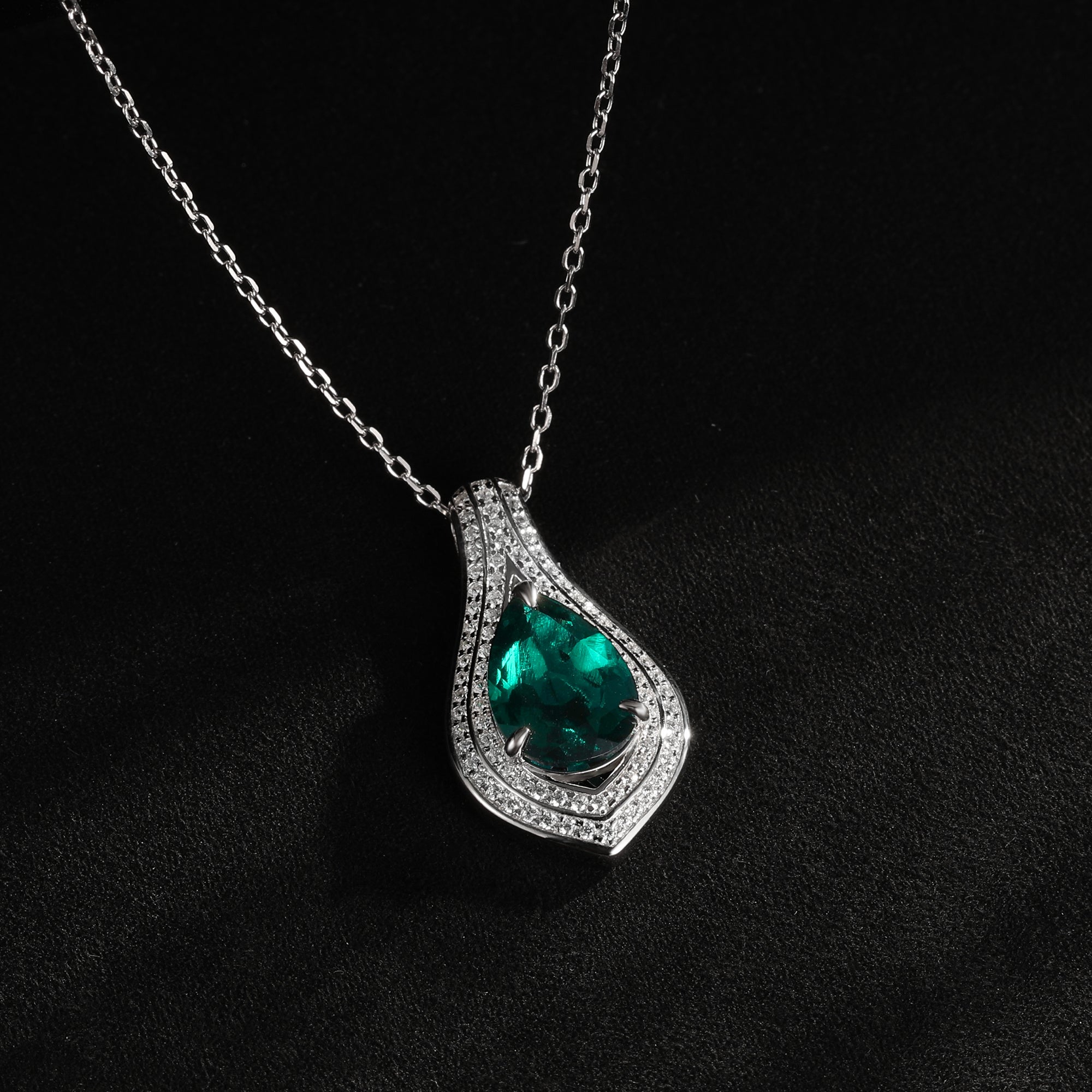 Lab-Grown Emerald - Dewy Emerald Diamond Double Halo Elegant Charm Pendant