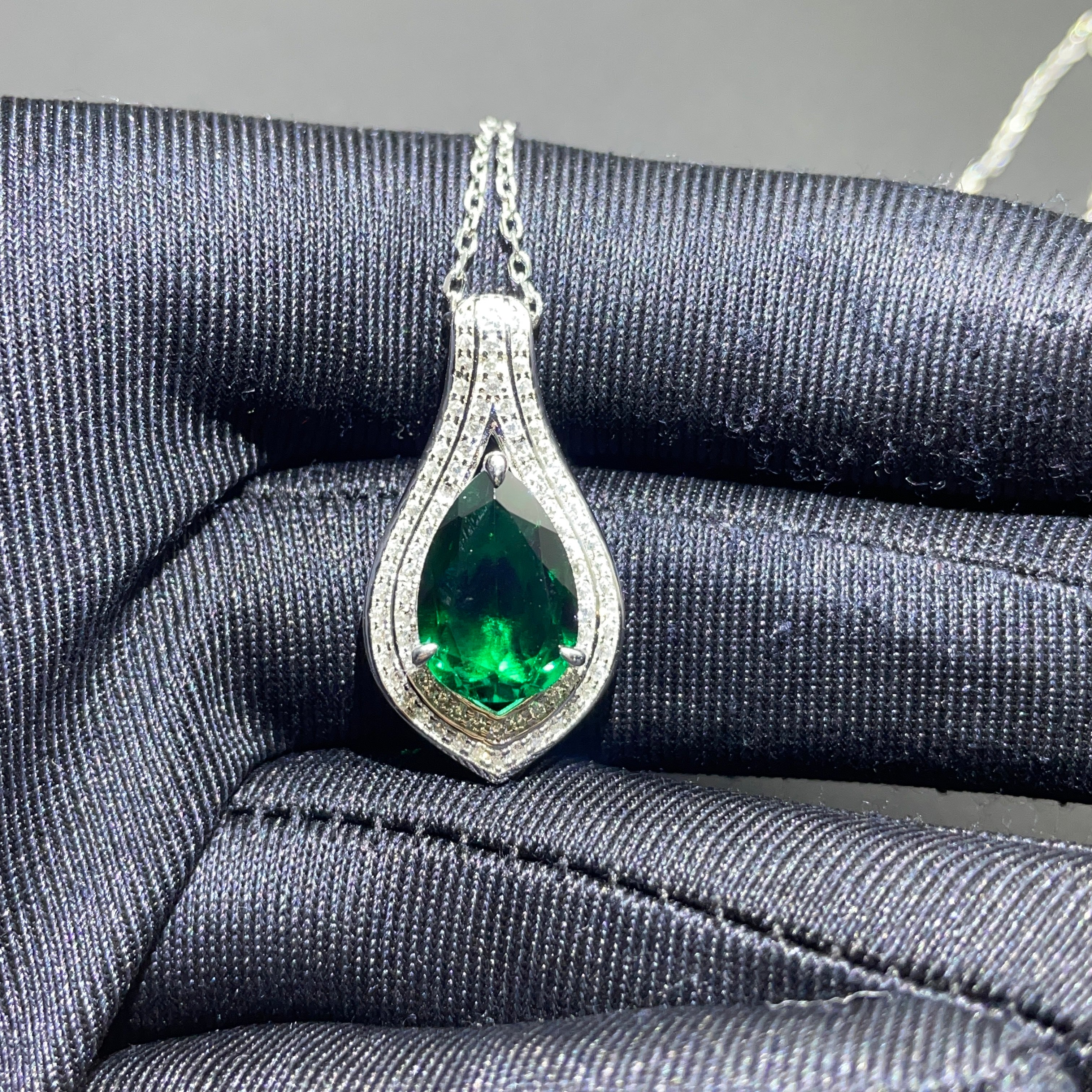 Lab-Grown Emerald - Dewy Emerald Diamond Double Halo Elegant Charm Pendant