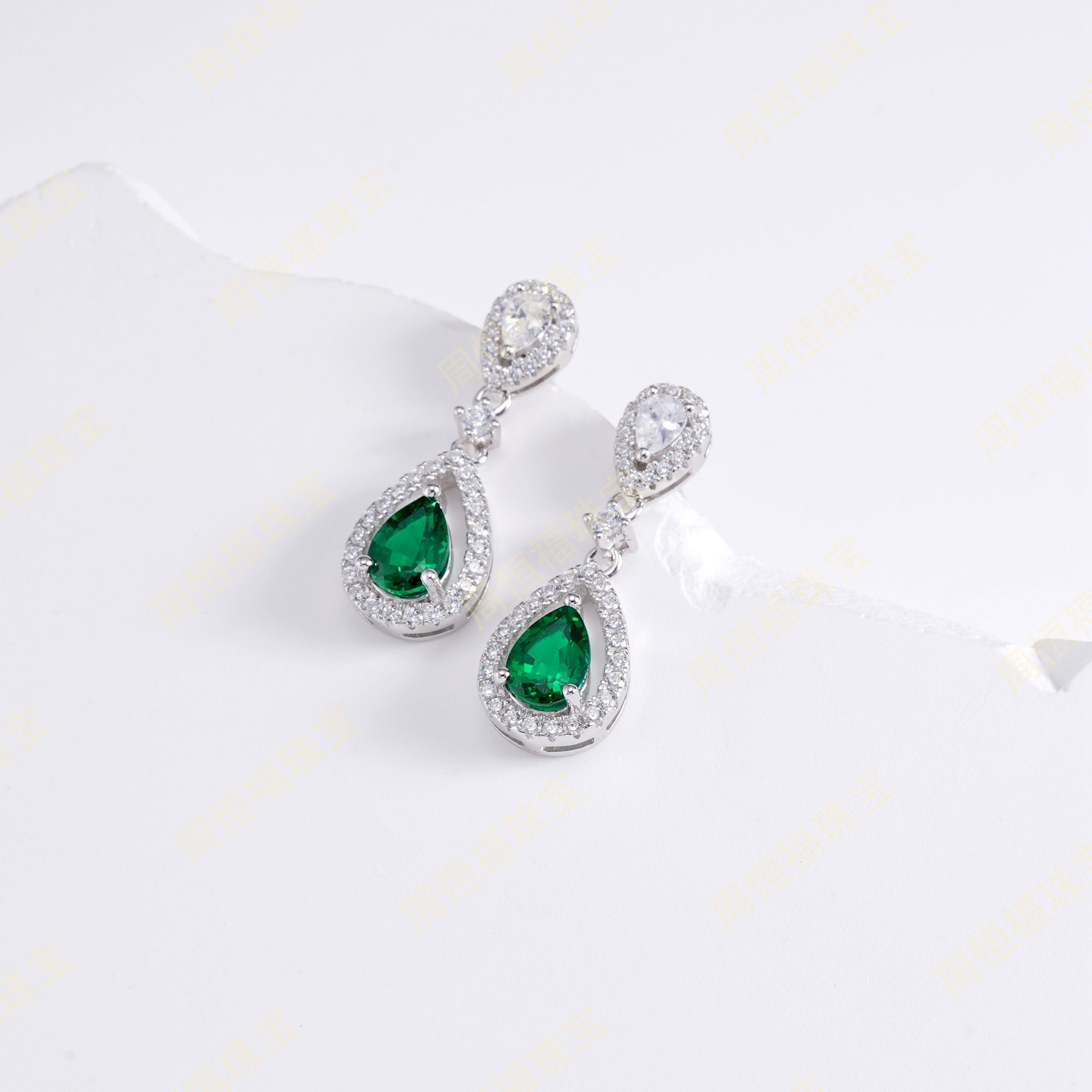 Lab-Grown Emerald - Dewy Emerald Diamond Double Drop Earrings