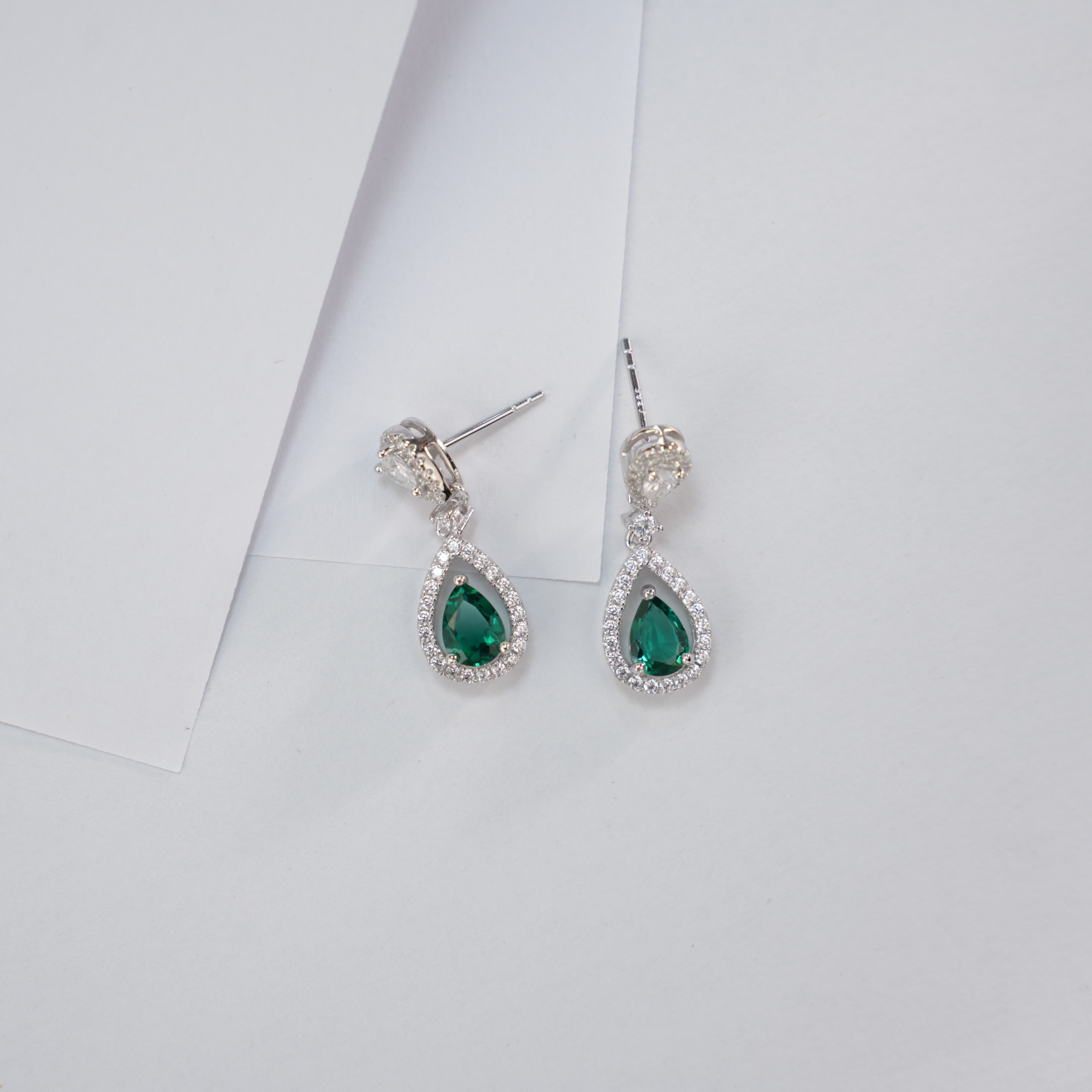 Lab-Grown Emerald - Dewy Emerald Diamond Double Drop Earrings