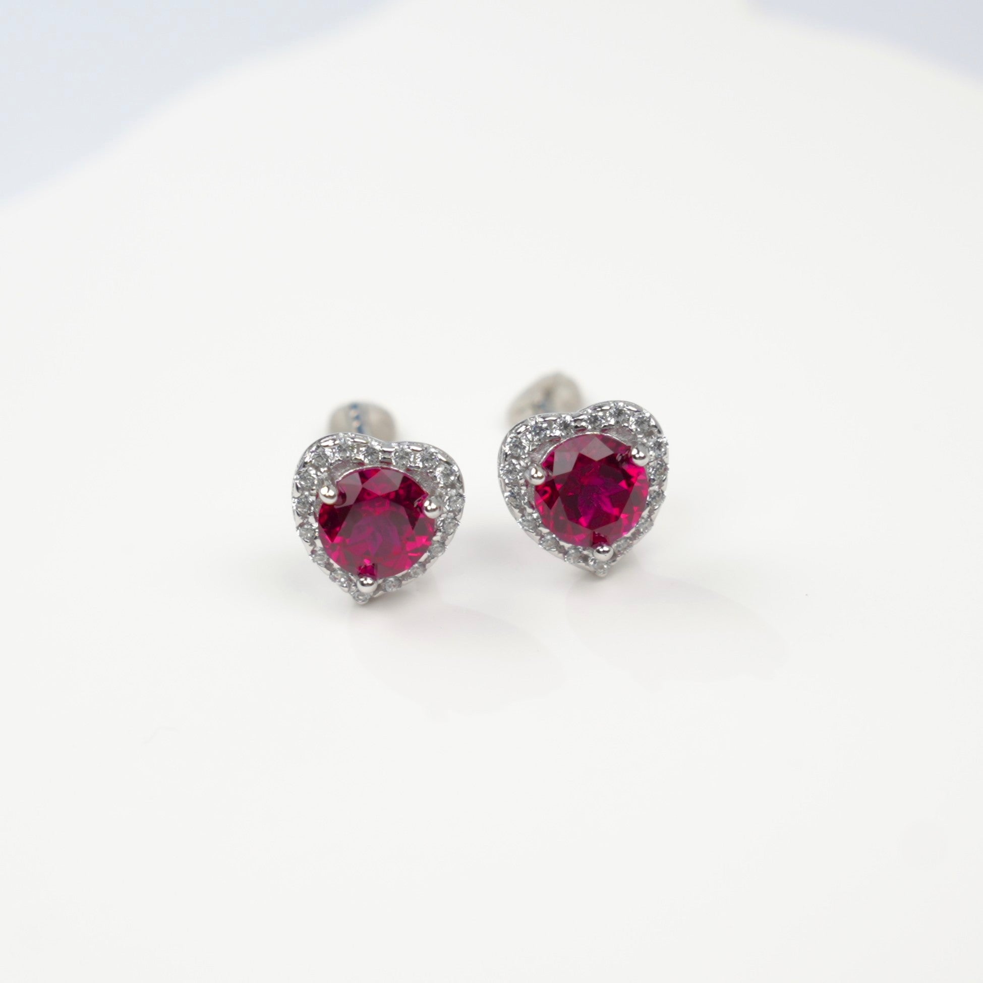Lab-Grown Sapphire - Round Indigo Sapphire Diamond Heart Glow Stud Earrings