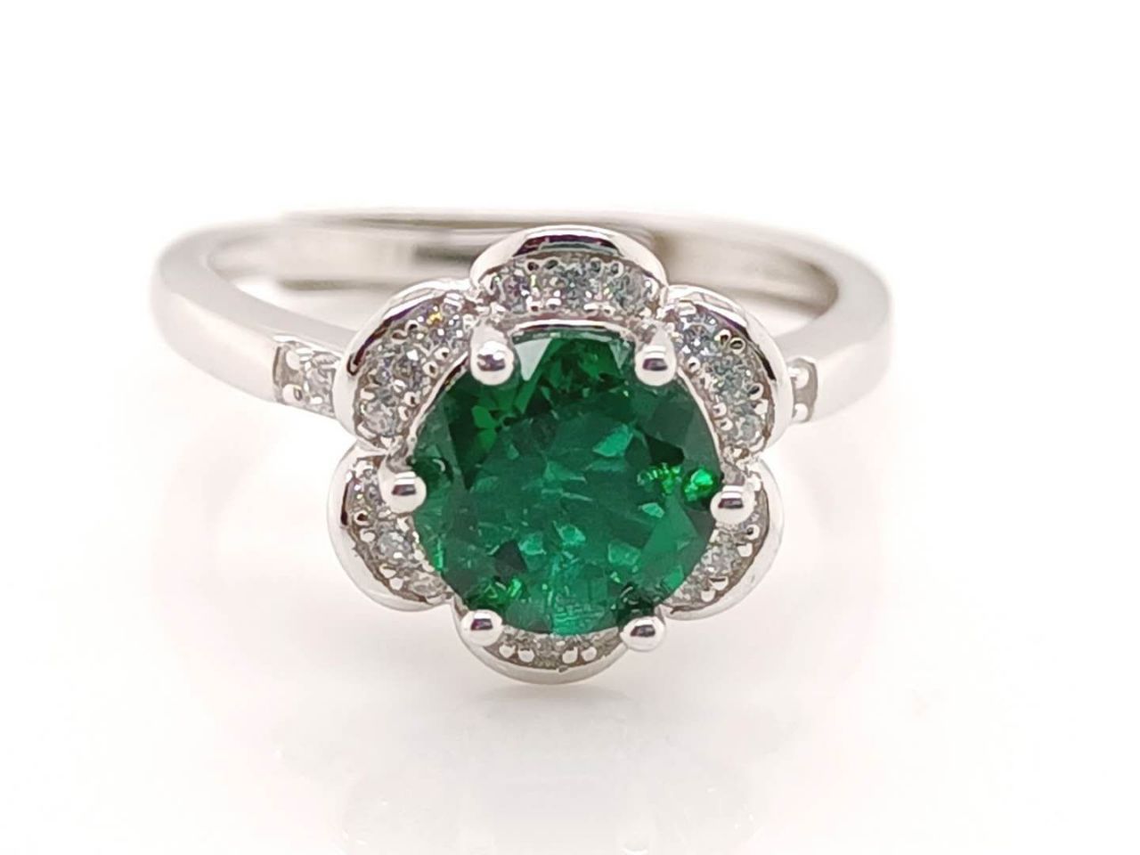 Lab-Grown Emerald - Round Emerald Diamond Blossom Ring