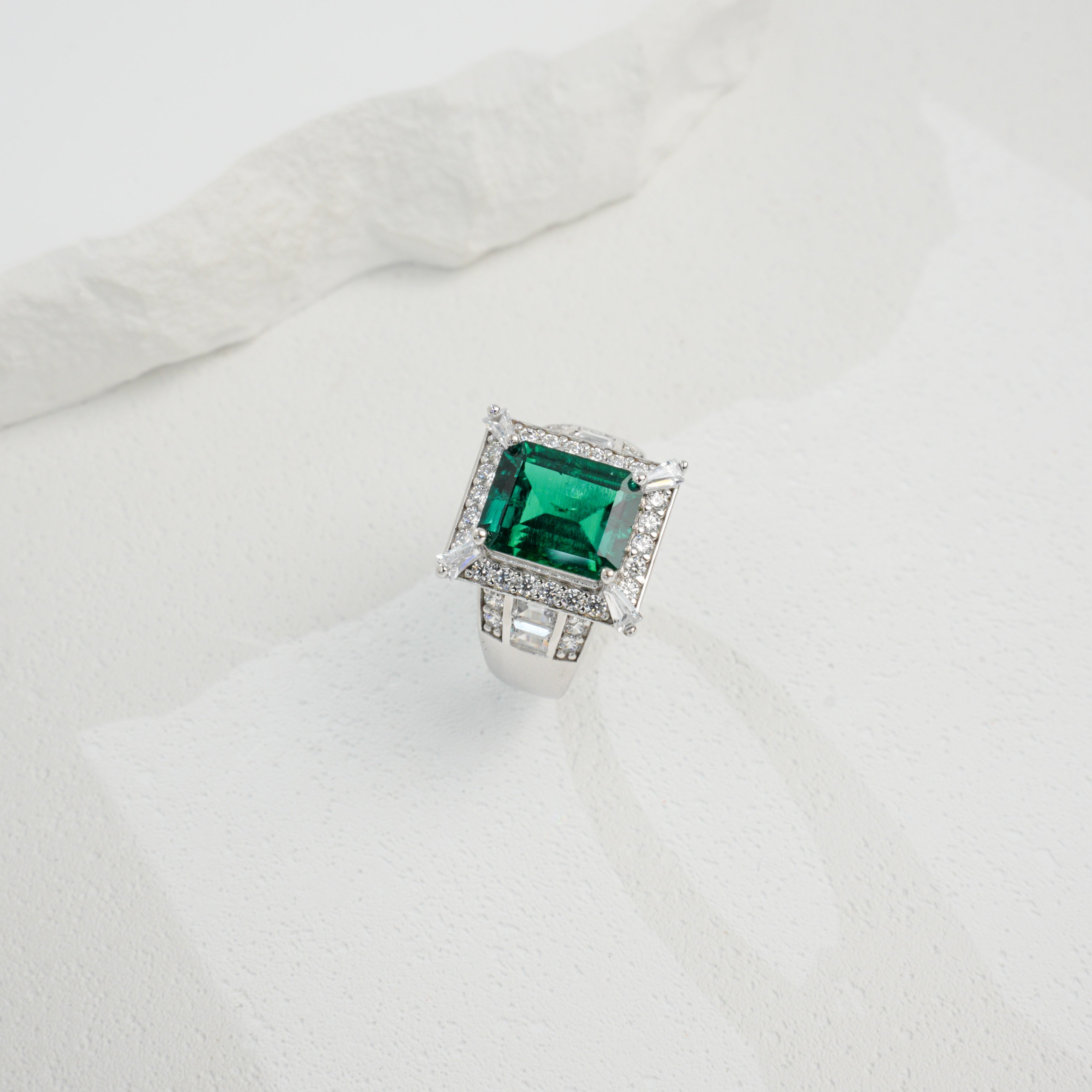 Lab-Grown Emerald - Square Emerald Diamond Radiant Luxury Ring