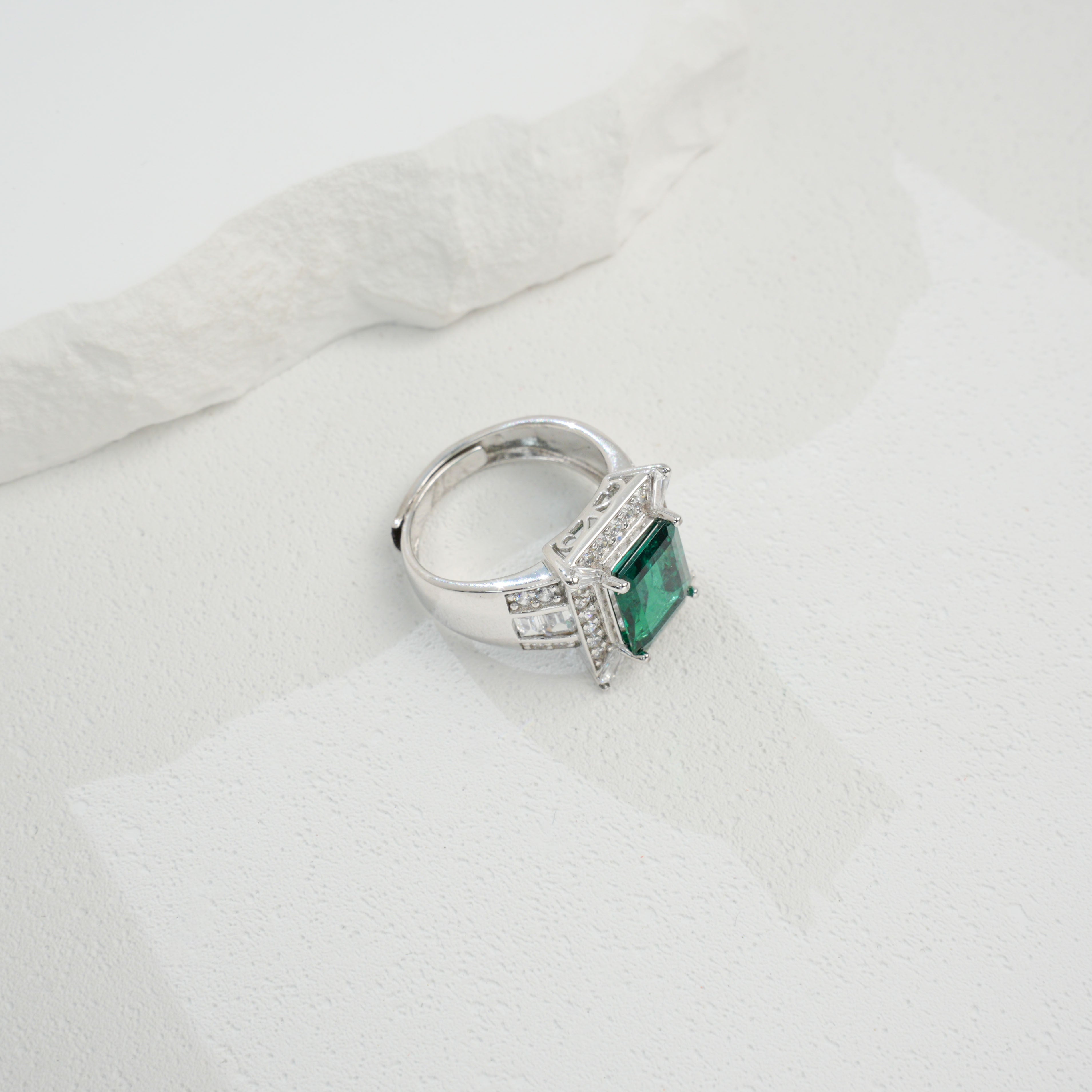 Lab-Grown Emerald - Square Emerald Diamond Radiant Luxury Ring