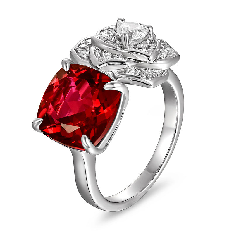 Lab-Grown Ruby - Cushion Ruby Diamond Blooming Luxury Ring