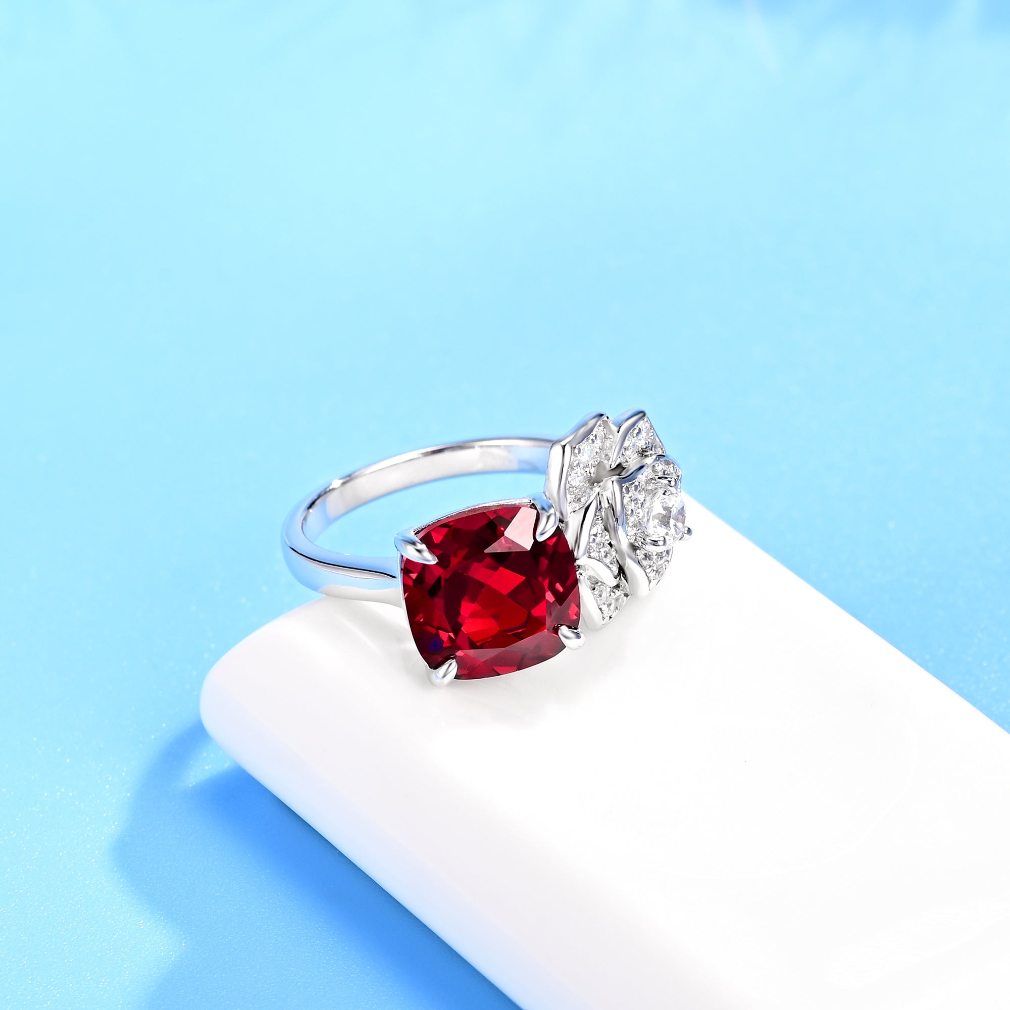 Lab-Grown Ruby - Cushion Ruby Diamond Blooming Luxury Ring