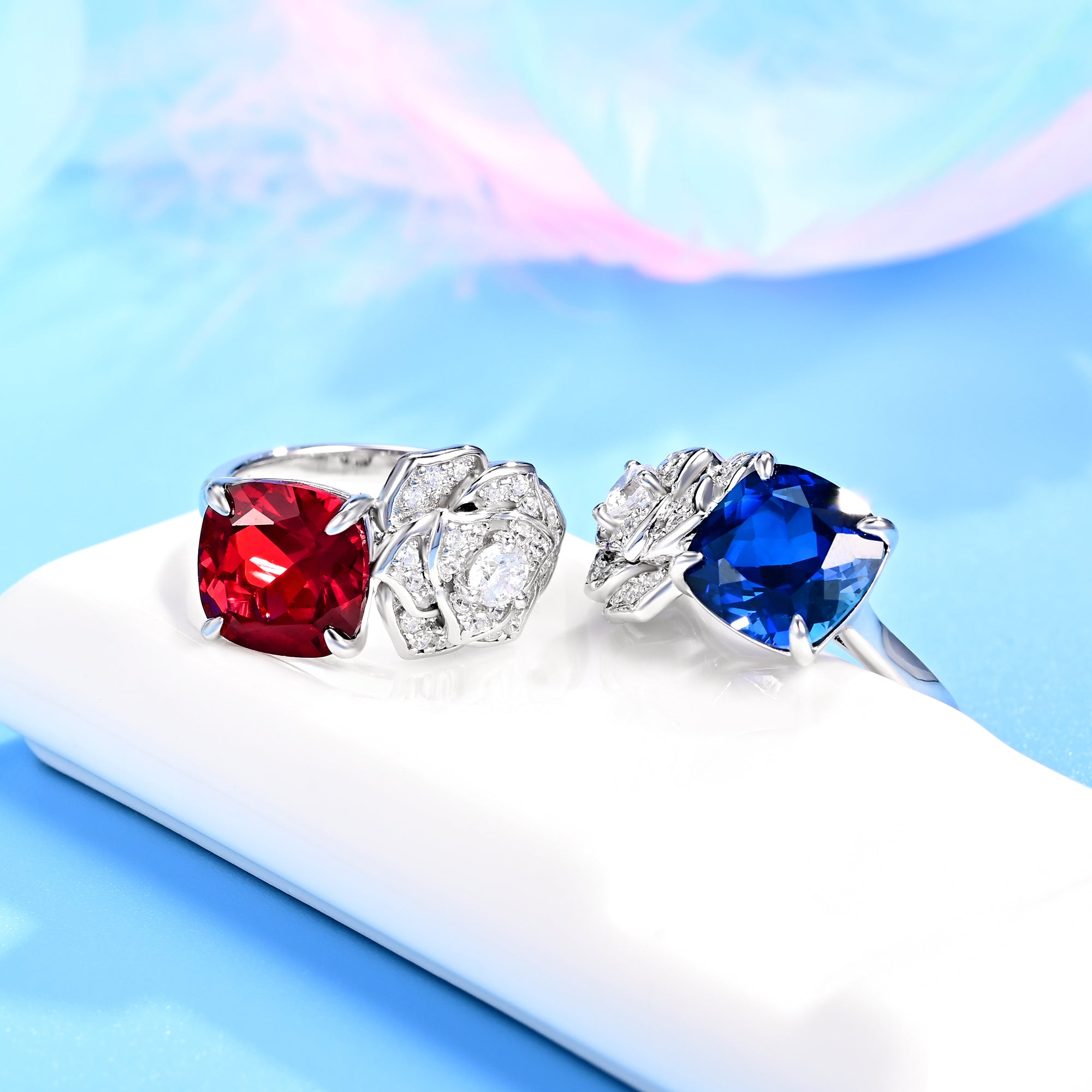 Lab-Grown Ruby - Cushion Ruby Diamond Blooming Luxury Ring