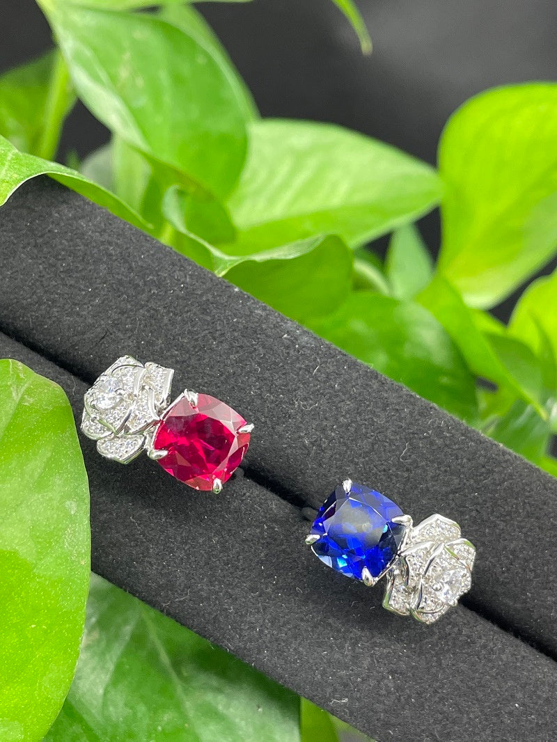 Lab-Grown Ruby - Cushion Ruby Diamond Blooming Luxury Ring
