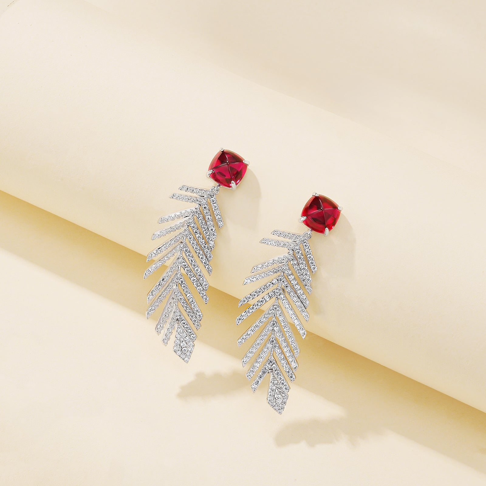 Lab-Grown Emerald - Square Emerald Diamond Feather Sway Dangle Earrings