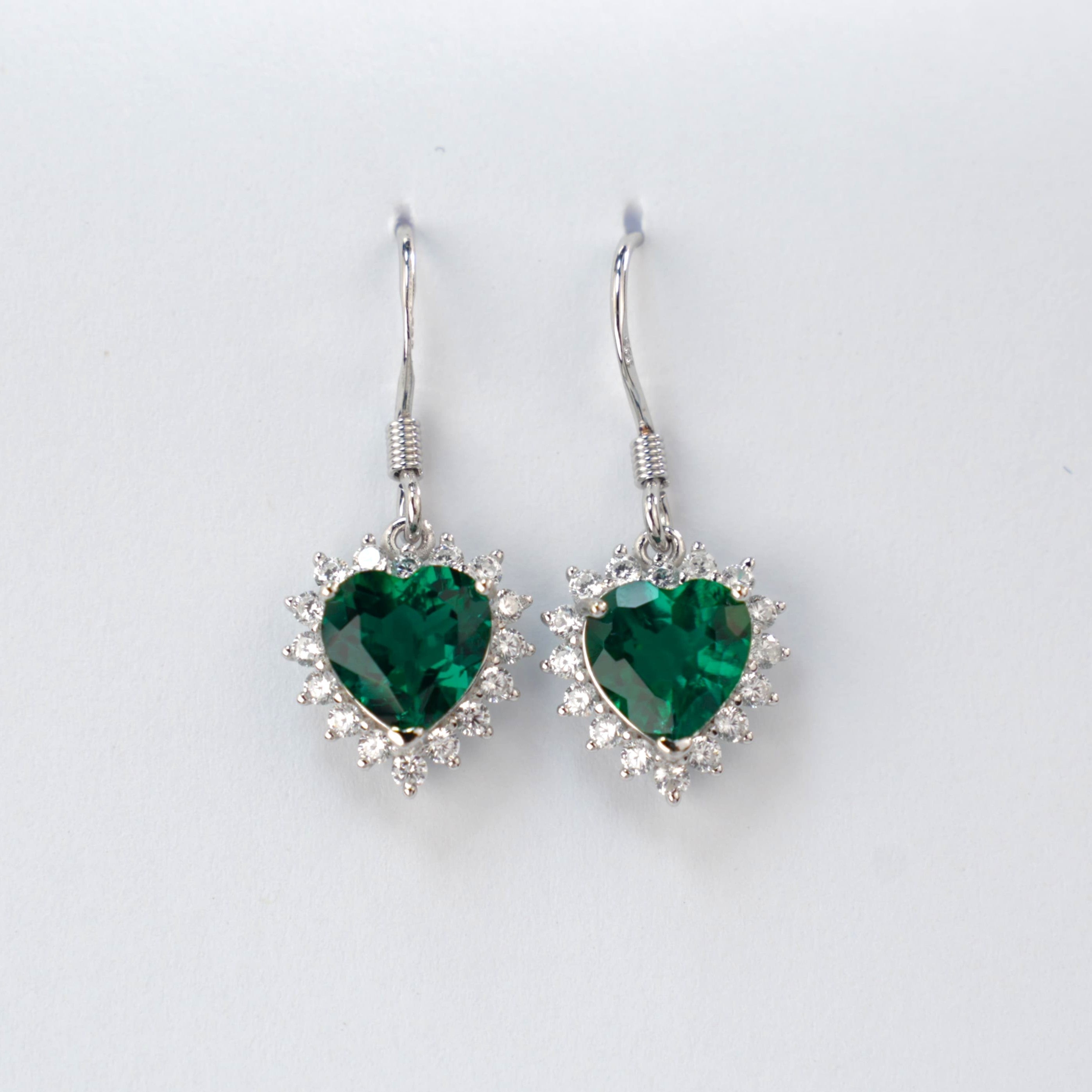 Lab-Grown Emerald - Heart Emerald Diamond Starry Glow Dangle Earrings